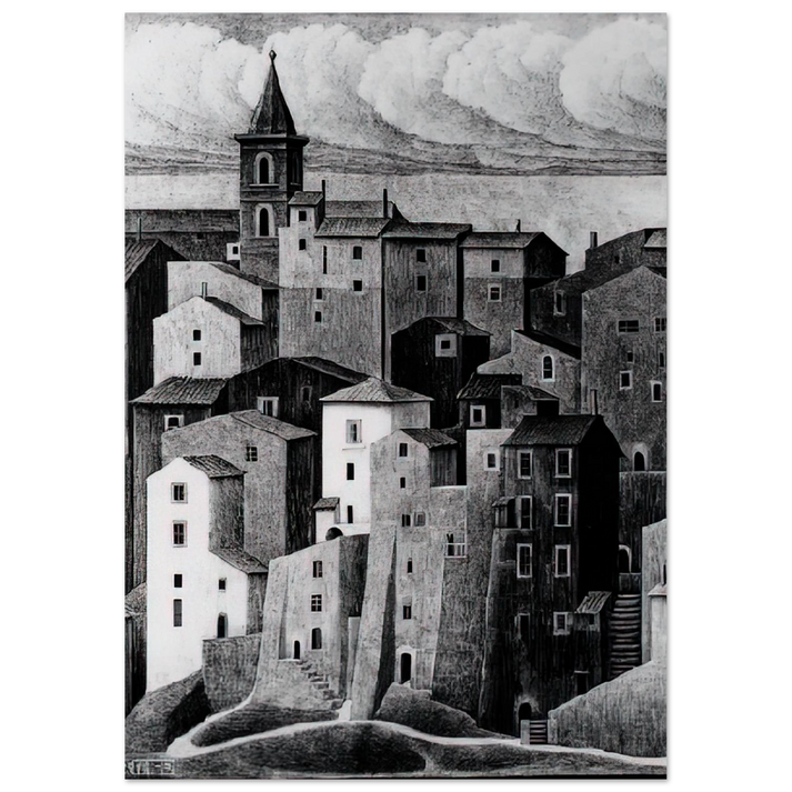 MC Escher - GENAZZANO ABRUZZI NOVEMBER 1929 1929 Wall Art - 60x80 cm / 24x32 inches - Premium Wooden Framed Poster With Fine Art Paper - Wood frame