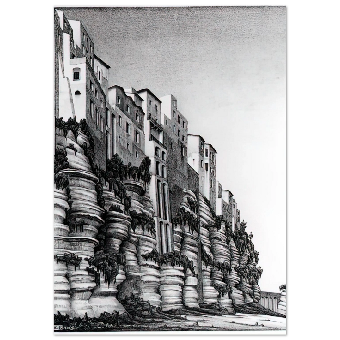 MC Escher - TROPEA CALABRIA Wall art - 28x43  cm / XL (11x17 inches) - Premium Wooden Framed Poster With Fine Art Paper-canvas - Wood frame