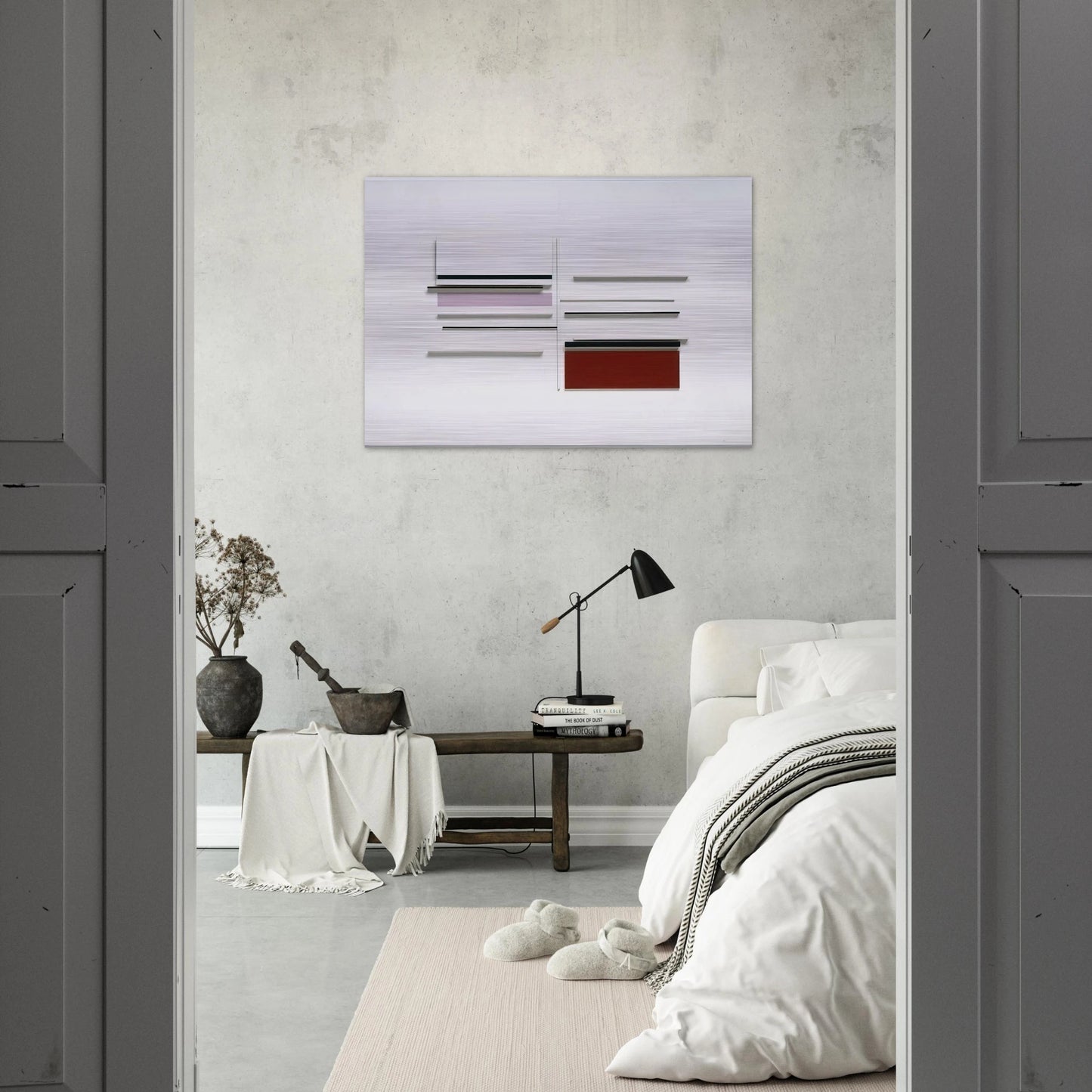 Abstract in White, Black, Indian and Lilac - 1957 - Victor Pasmore Brushed Aluminum Print - 70x100 cm / 28x40 inches | Victor Pasmore Aluminum Print | Victor Pasmore Prints