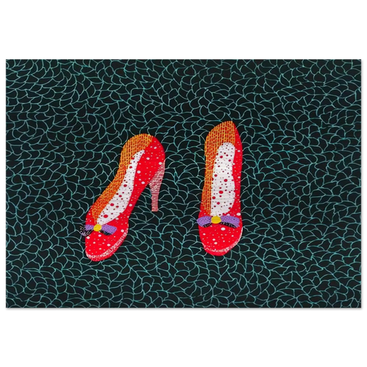 SHOES 1985 - Yayoi Kusama Brushed Aluminum Print - 70x100 cm / 28x40 inches | Yayoi Kusama Aluminum Print | Yayoi Kusama Prints