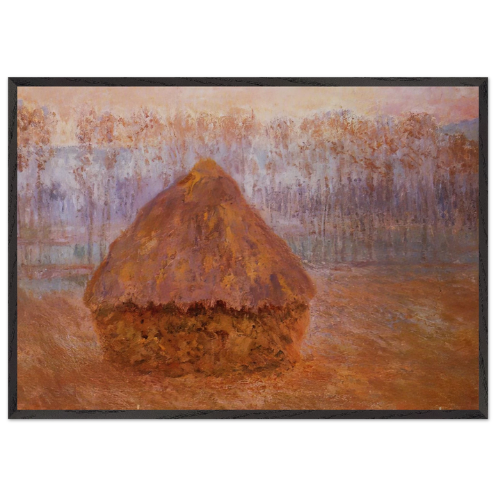 Grainstack in Winter Misty Weather - claude monet 70x100 cm / 28x40 inches Framed Art Print – Black Wooden Frame