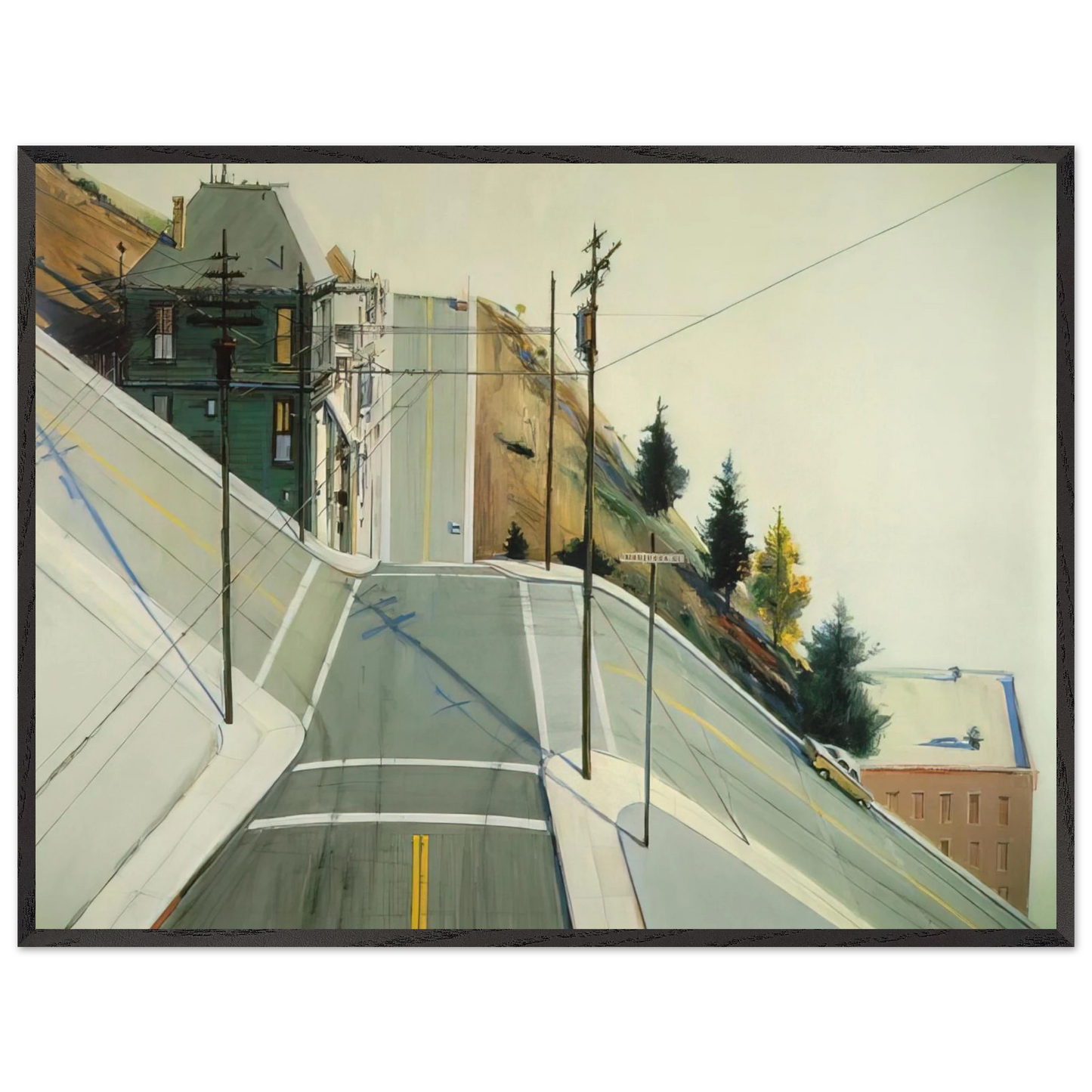 Wayne Thiebaud - 24th Street Intersection - 1977 Wall Art - 30x40 cm / 12x16 inches - Premium Wooden Framed Poster With Fine Art Paper - Black frame