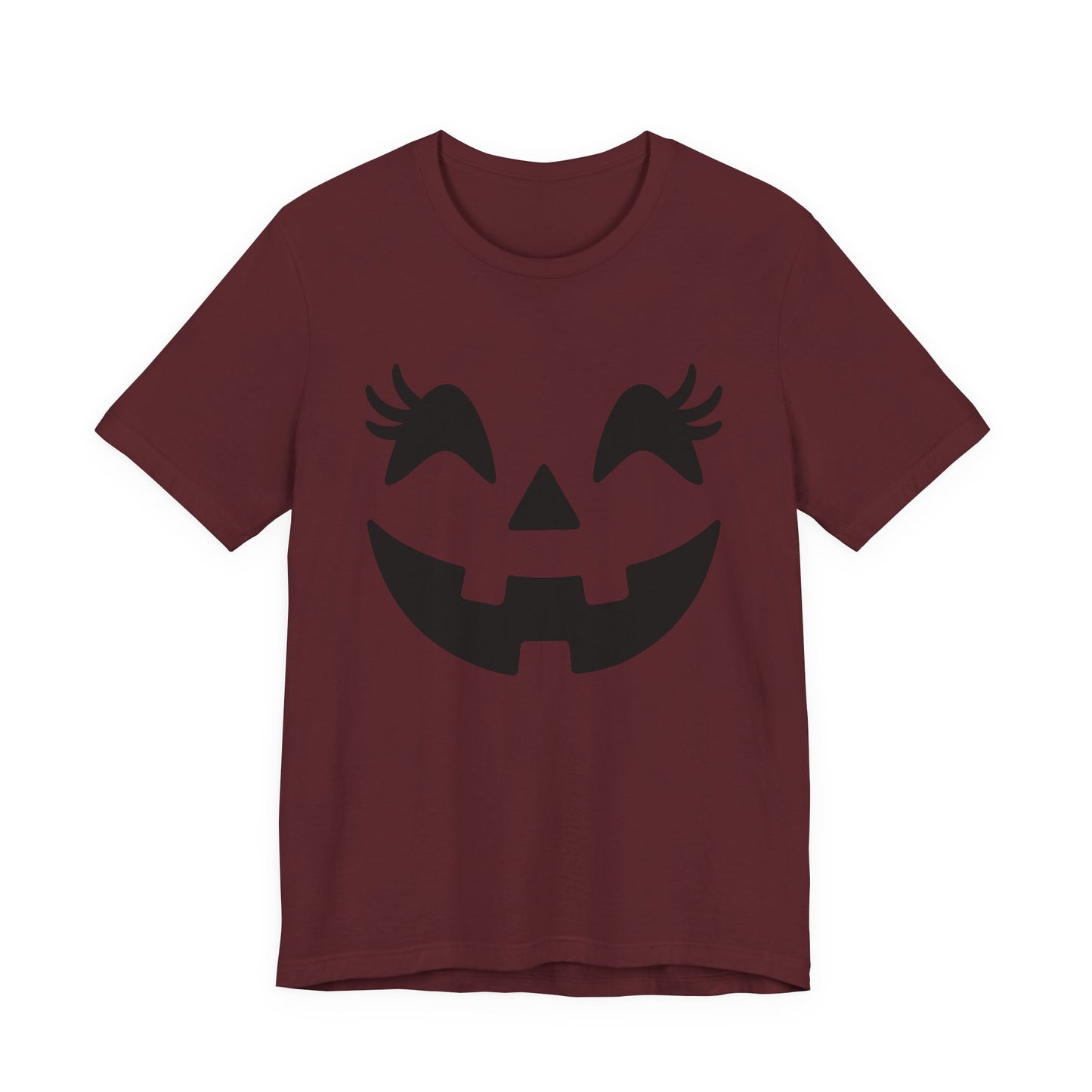 Camiseta de Halloween para mujer y niña con cara de Jack O'Lantern y pestañas de calabaza