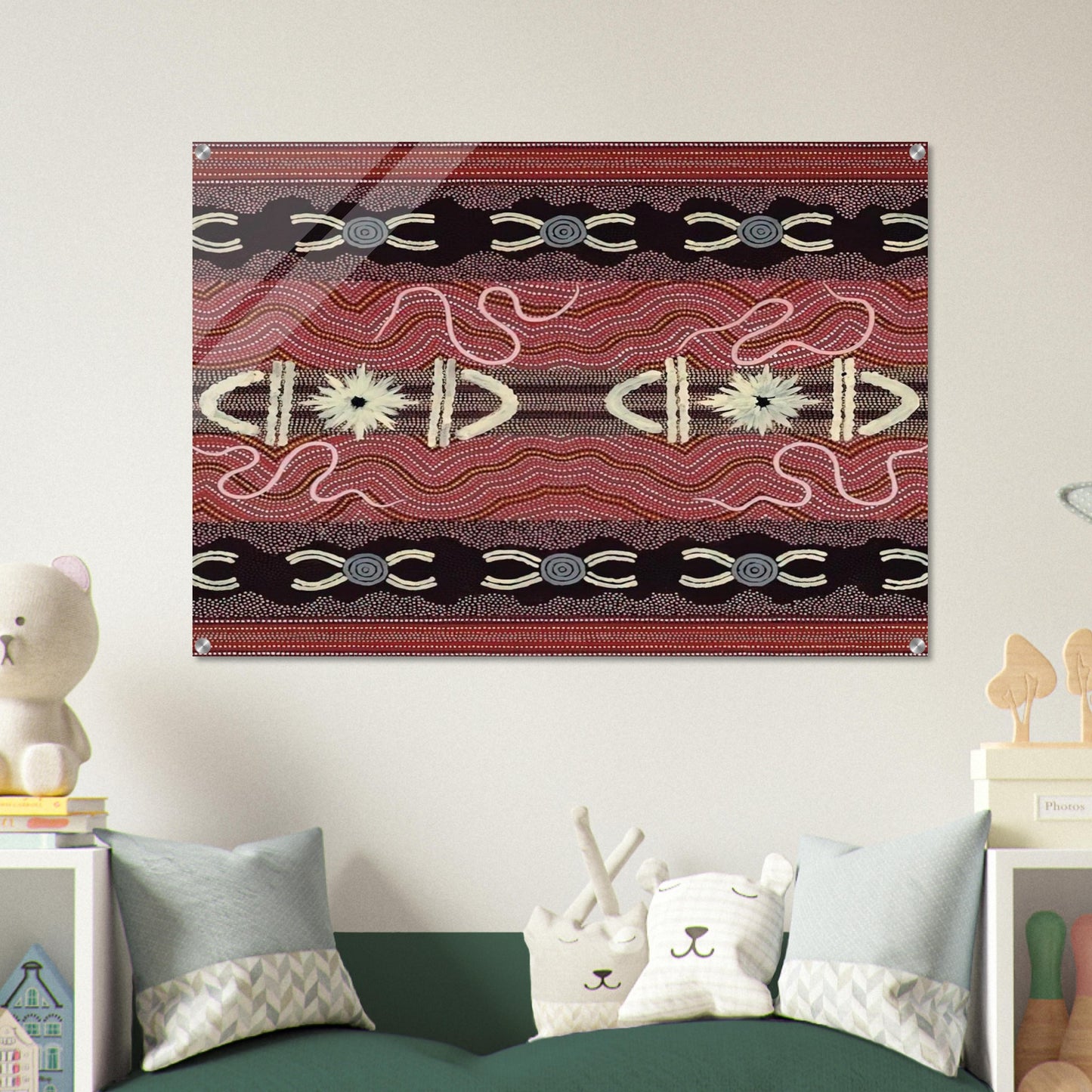 Men's Initiation, Spider Dreaming - 1999 - Clifford Possum Tjapaltjarri Acrylic Print - 70x100 cm / 28x40″ inches