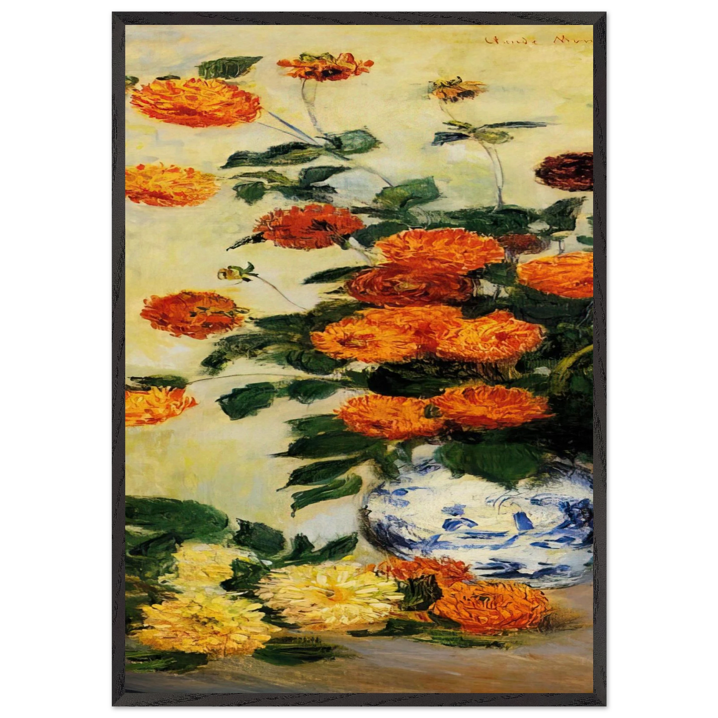 Dahlias N1 - claude monet 70x100 cm / 28x40 inches Framed Art Print – Black Wooden Frame