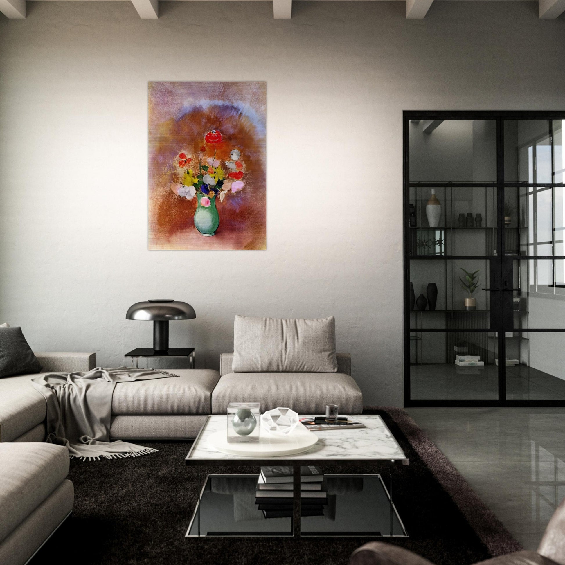 POPPIES IN A VASE - Odilon Redon Brushed Aluminum Print - 70x100 cm / 28x40 inches | Odilon Redon Aluminum Print | Odilon Redon Prints