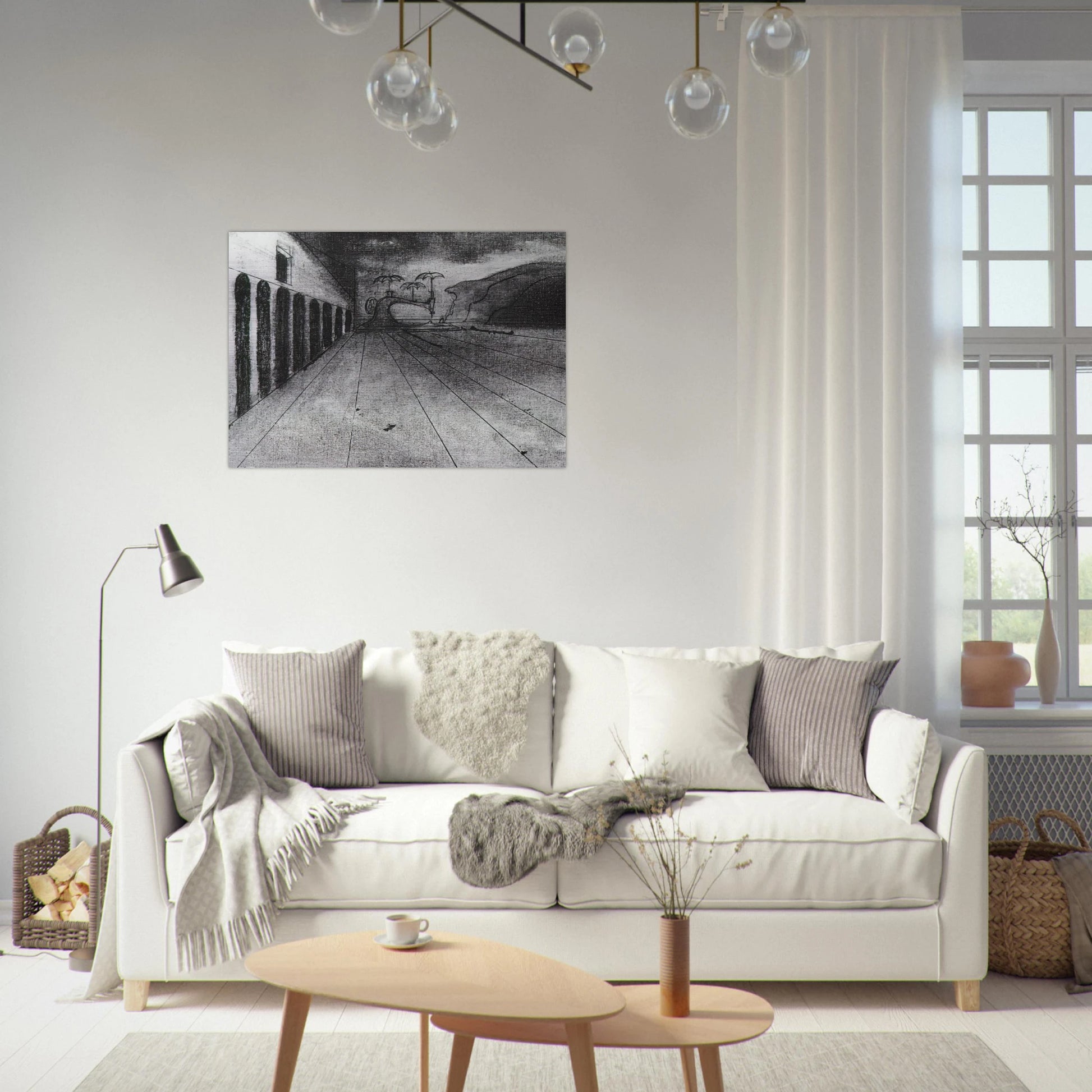 LANDSCAPE AFTER DE CHIRICO UNFINISHED - Salvador Dali Brushed Aluminum Print - 70x100 cm / 28x40 inches | Salvador Dali Aluminum Print | Salvador Dali Prints