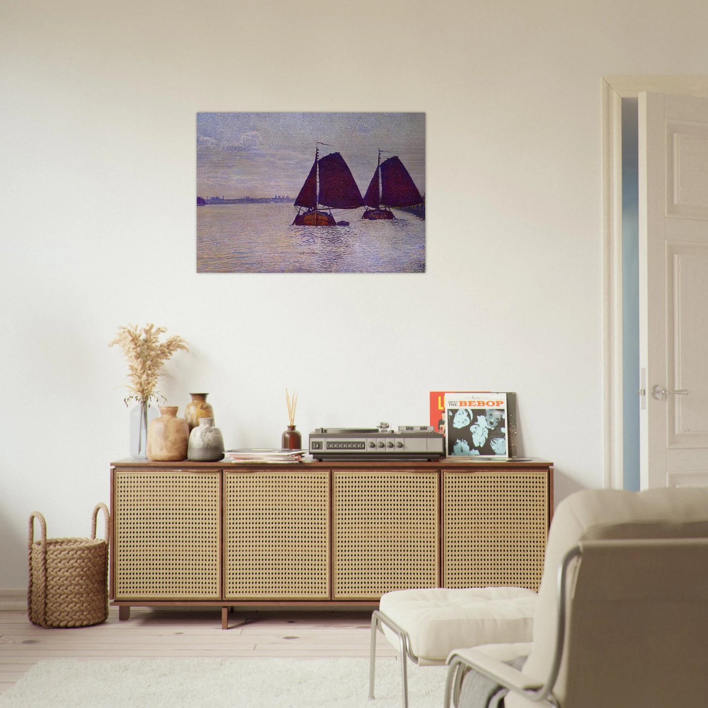 BARGES ON THE RIVER SCHELDT 1892 - Theo van Rysselberghe Brushed Aluminum Print - 70x100 cm / 28x40 inches | Theo van Rysselberghe Aluminum Print | Theo van Rysselberghe Prints