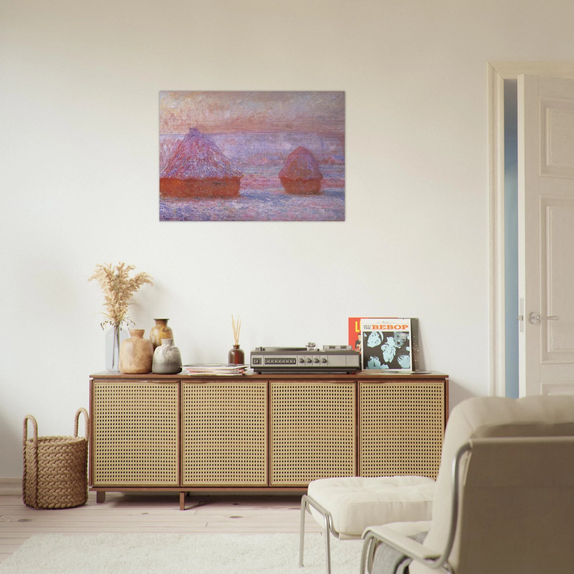 Grainstacks at Giverny, Morning Effect - claude monet Brushed Aluminum Print - 70x100 cm / 28x40 inches | claude monet Aluminum Print | claude monet Prints