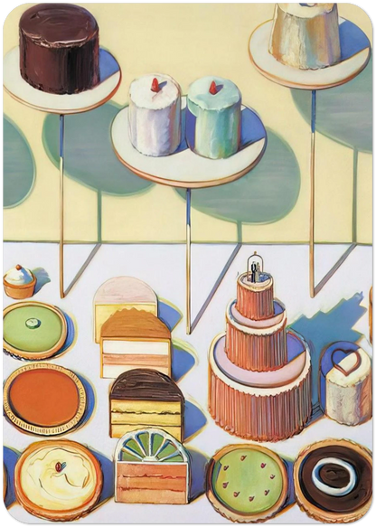 Cakes and Pies - 1995 By Wayne Thiebaud Pack of 10 Post Cards | Wayne Thiebaud Post Cards | A6 (10.5 x 14.8 cm) - 4.1 x 5.8 inches