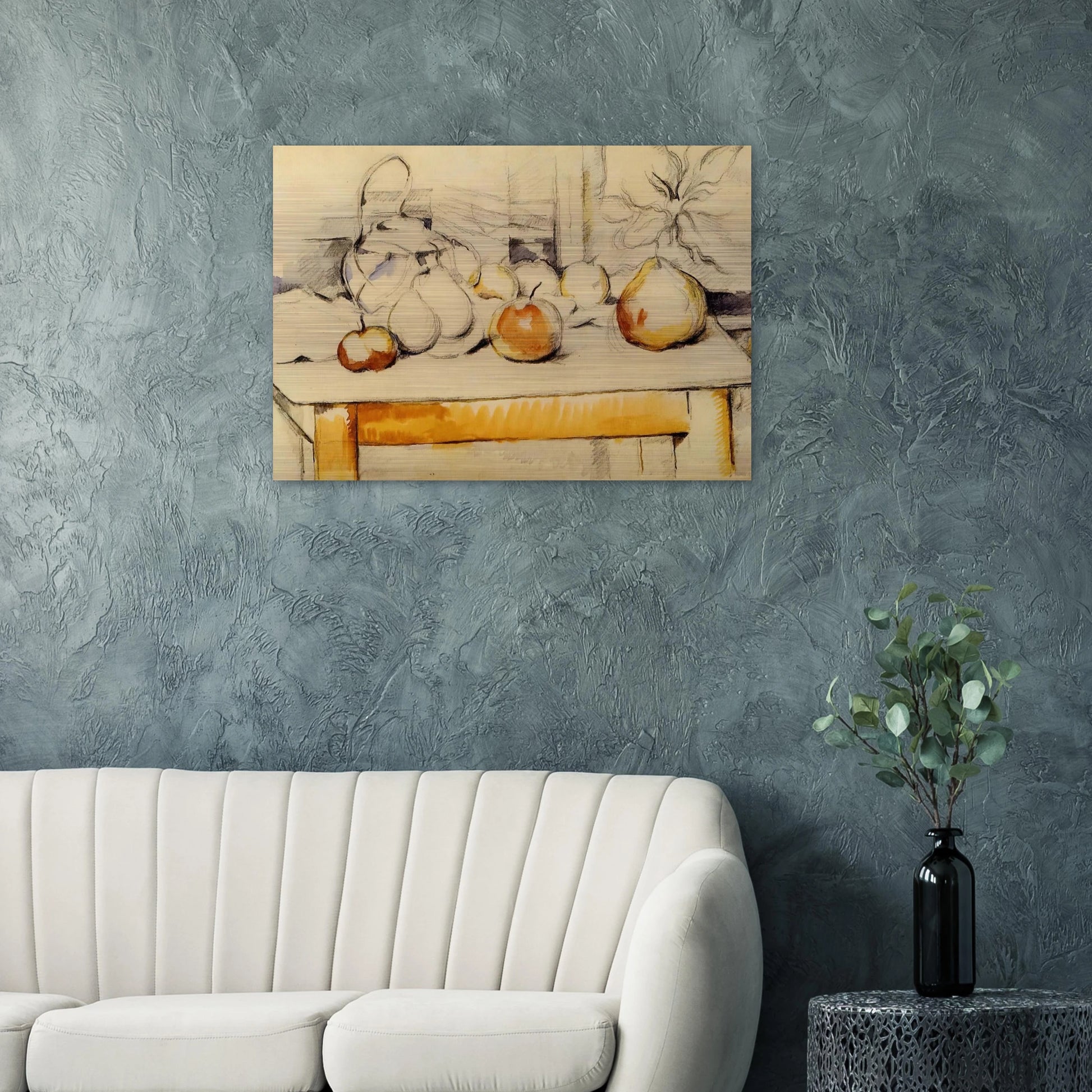 Pot of Ginger and Fruits on a Table - Paul Cézanne Brushed Aluminum Print - 70x100 cm / 28x40 inches | Paul Cézanne Aluminum Print | Paul Cézanne Prints