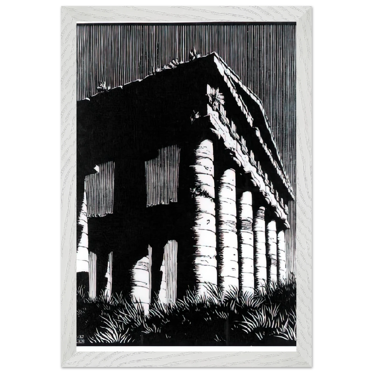 MC Escher - TEMPLE OF SEGESTE SICILY Wall Art - 30x40 cm / 12x16 inches - Premium Wooden Framed Poster With Fine Art Paper - Wood frame
