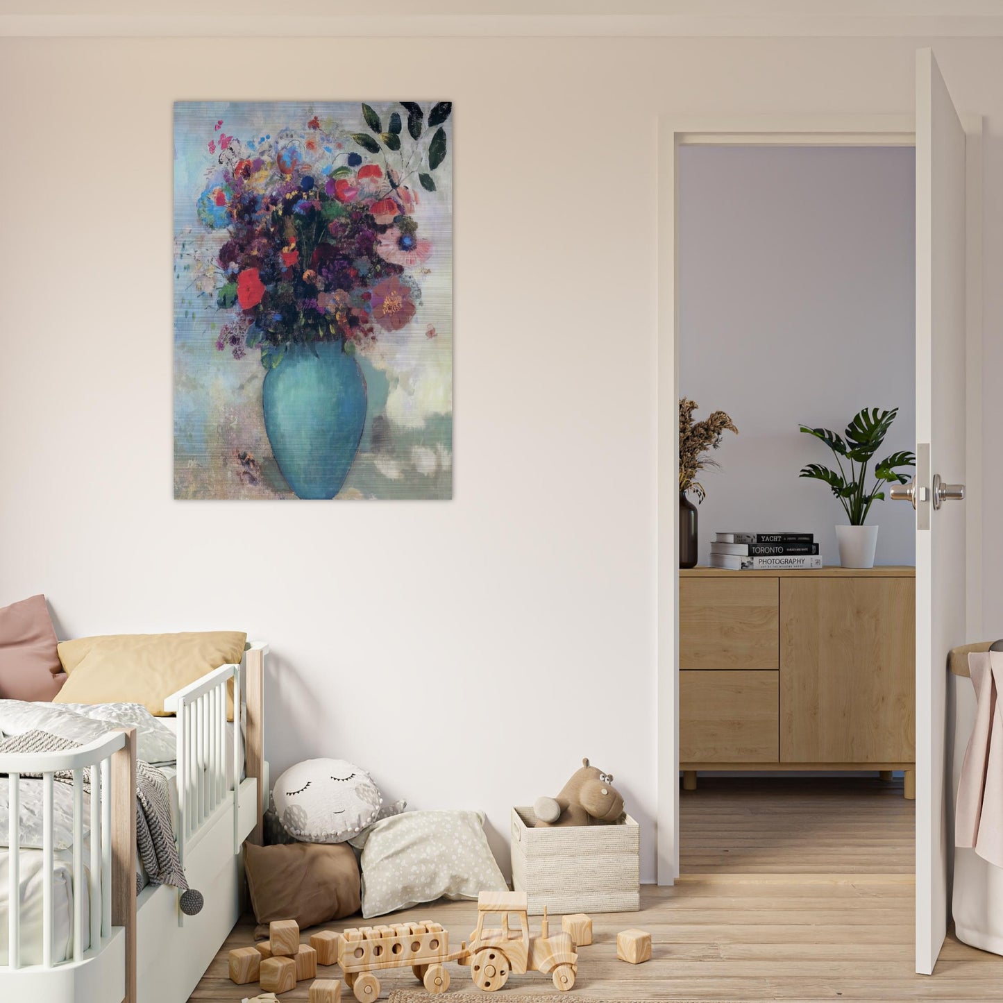 FLOWERS IN A TURQUOISE VASE - Odilon Redon Brushed Aluminum Print - 70x100 cm / 28x40 inches | Odilon Redon Aluminum Print | Odilon Redon Prints
