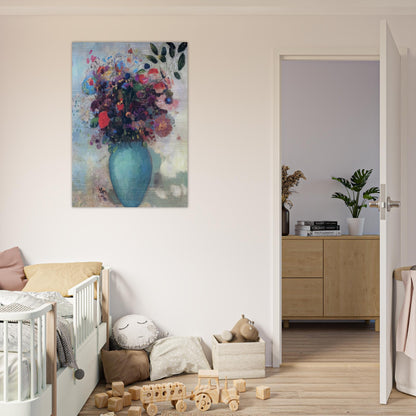 FLOWERS IN A TURQUOISE VASE - Odilon Redon Brushed Aluminum Print - 70x100 cm / 28x40 inches | Odilon Redon Aluminum Print | Odilon Redon Prints