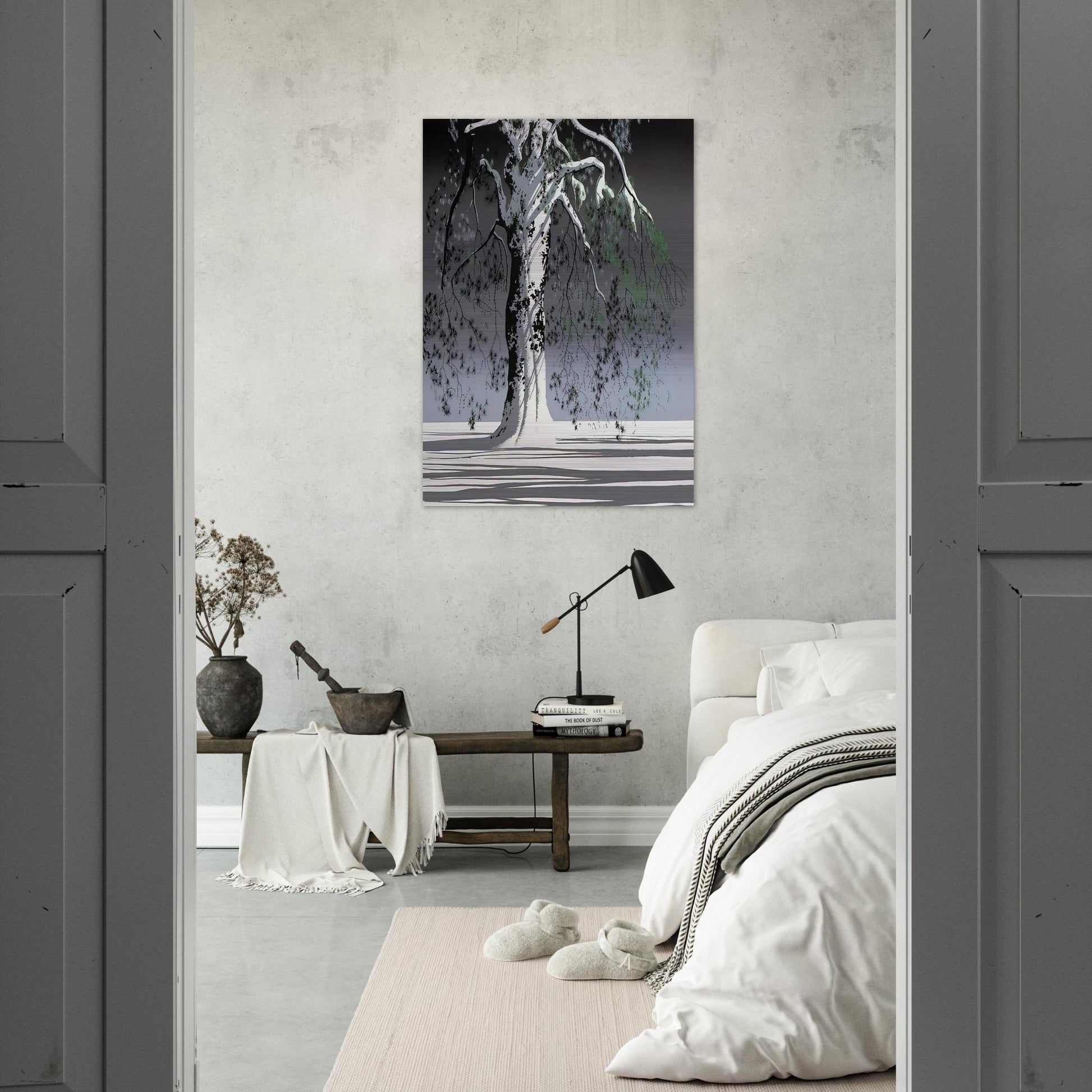 Fir Tree In Snow - Eyvind Earle Brushed Aluminum Print - 70x100 cm / 28x40 inches | Eyvind Earle Aluminum Print | Eyvind Earle Prints