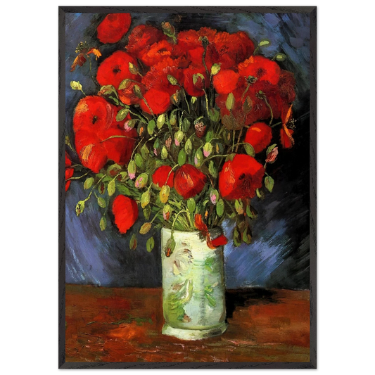Vase with Red Poppies - Vincent van Gogh 70x100 cm / 28x40 inches Framed Art Print – Black Wooden Frame