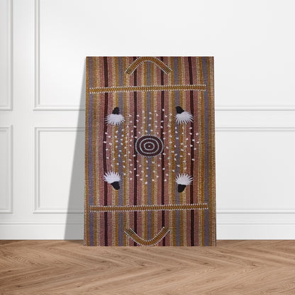 Bush Plum Dreaming - Native Art - Clifford Possum Tjapaltjarri Brushed Aluminum Print - 70x100 cm / 28x40 inches | Clifford Possum Tjapaltjarri Aluminum Print | Clifford Possum Tjapaltjarri Prints