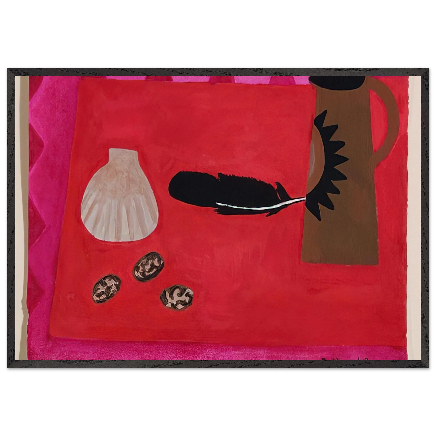 Red Table Brown Jug - 2009 - Mary Fedden 70x100 cm / 28x40 inches Framed Art Print – Black Wooden Frame