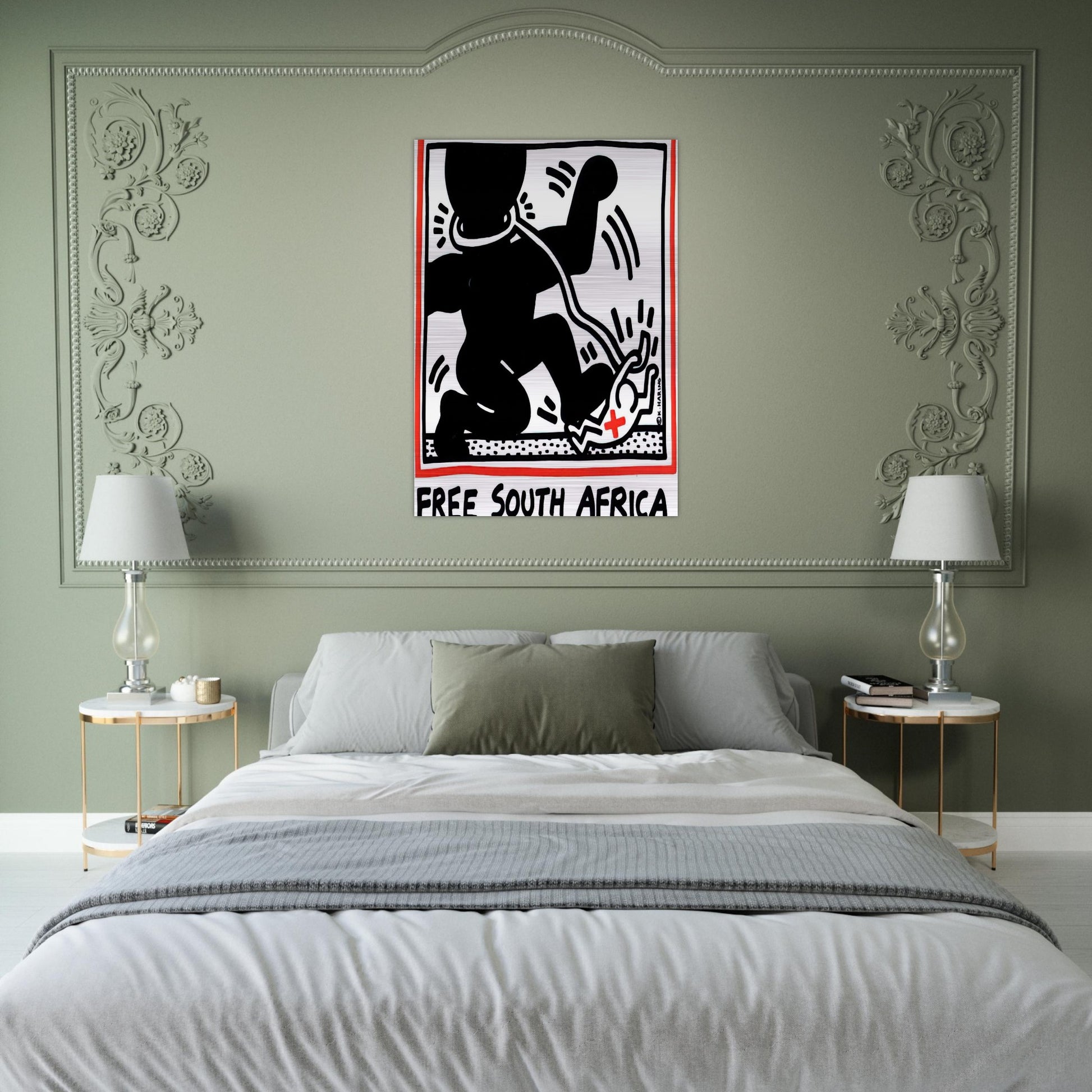 FREE SOUTH AFRICA 1985 - Keith Haring Brushed Aluminum Print - 70x100 cm / 28x40 inches | Keith Haring Aluminum Print | Keith Haring Prints