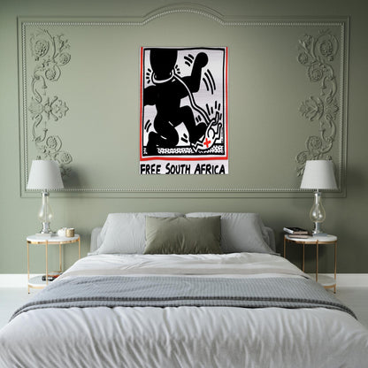 FREE SOUTH AFRICA 1985 - Keith Haring Brushed Aluminum Print - 70x100 cm / 28x40 inches | Keith Haring Aluminum Print | Keith Haring Prints