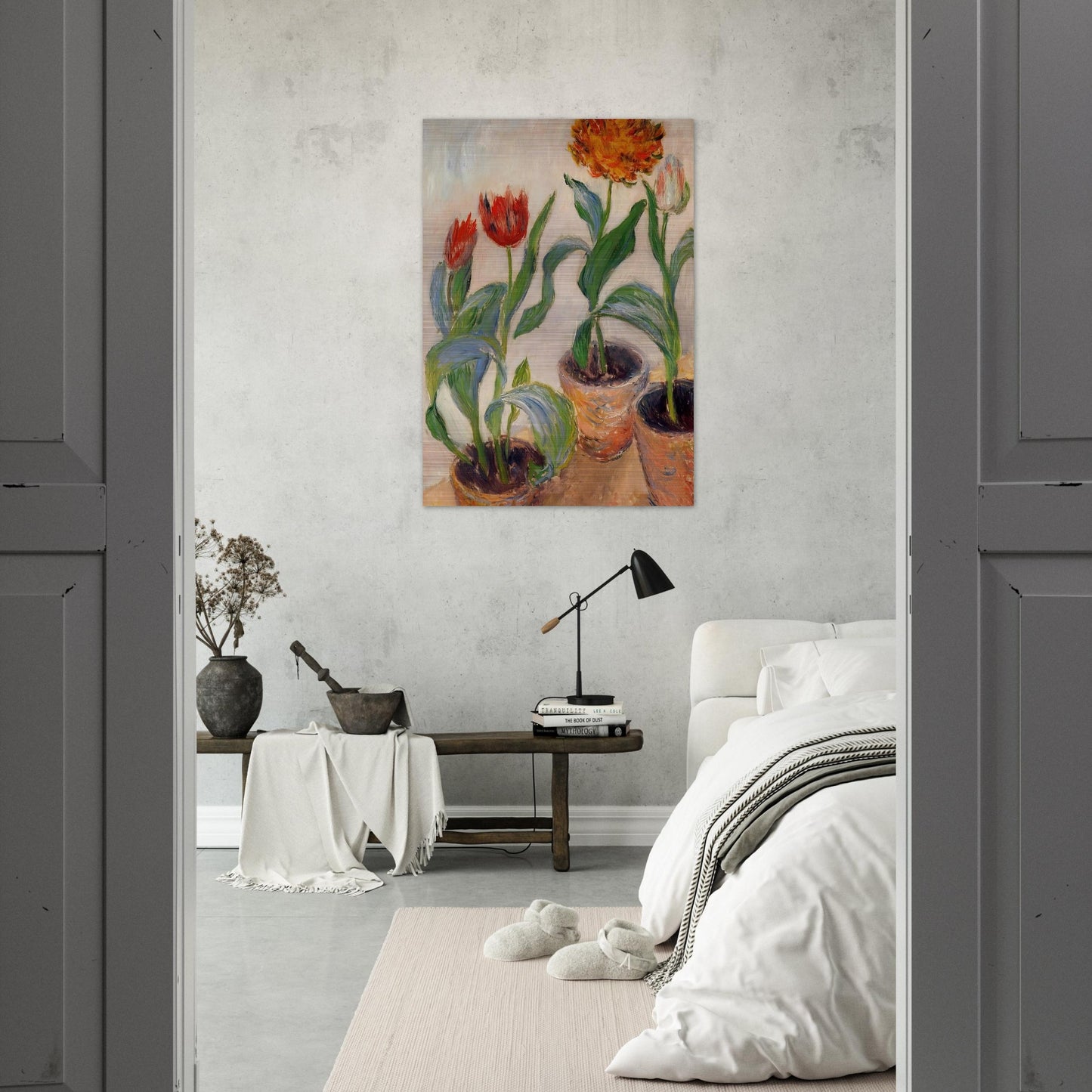 Three Pots of Tulips - claude monet Brushed Aluminum Print - 70x100 cm / 28x40 inches | claude monet Aluminum Print | claude monet Prints