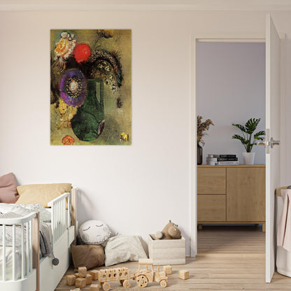 FLOWERS IN GREEN VASE WITH HANDLES - Odilon Redon Brushed Aluminum Print - 70x100 cm / 28x40 inches | Odilon Redon Aluminum Print | Odilon Redon Prints