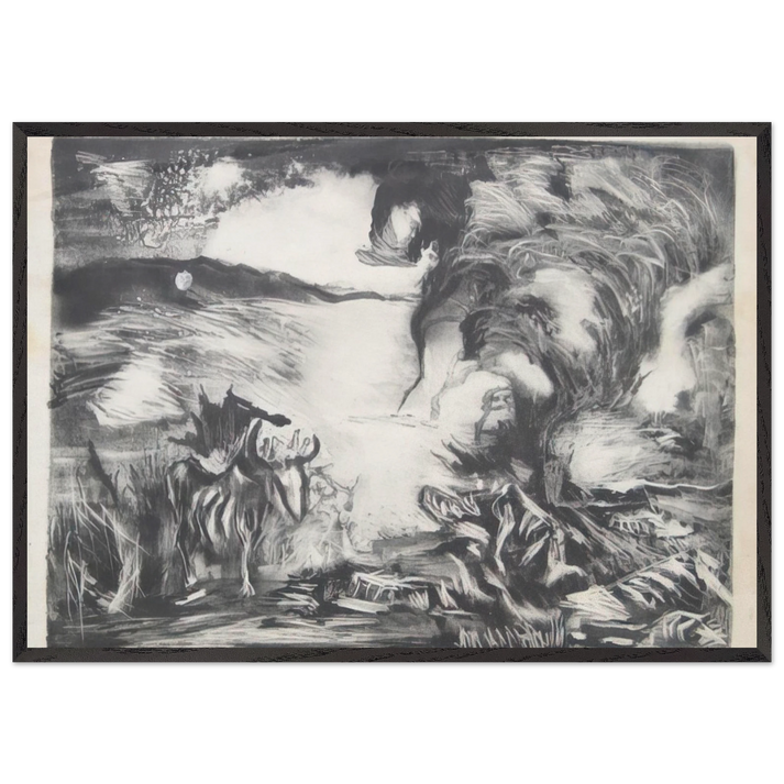 LANDSCAPE WITH STEER 1937 1 - Jackson Pollock 70x100 cm / 28x40 inches Framed Art Print – Black Wooden Frame