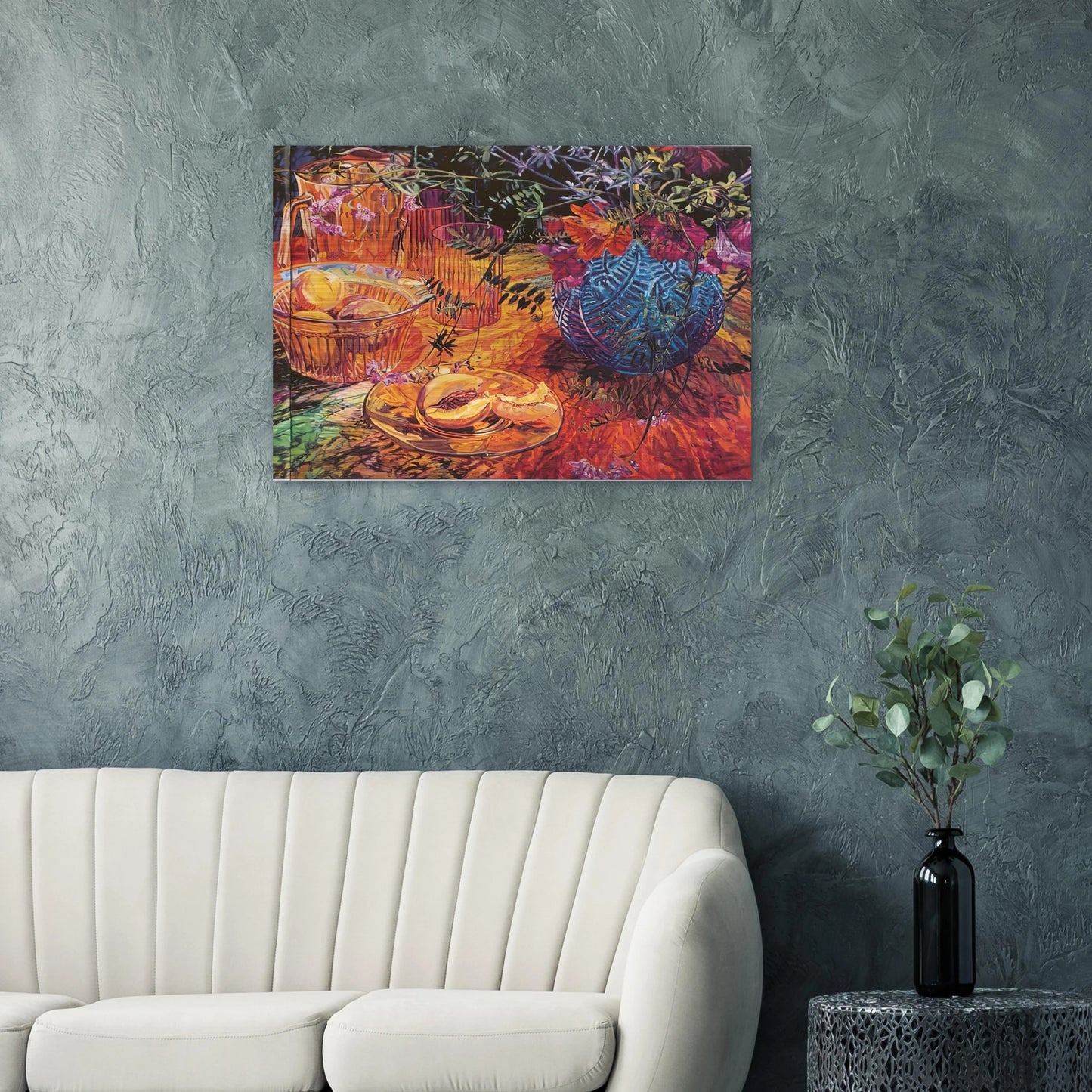 CUT PEACH BLUE VASE 1993 - Janet Fish Brushed Aluminum Print - 70x100 cm / 28x40 inches | Janet Fish Aluminum Print | Janet Fish Prints