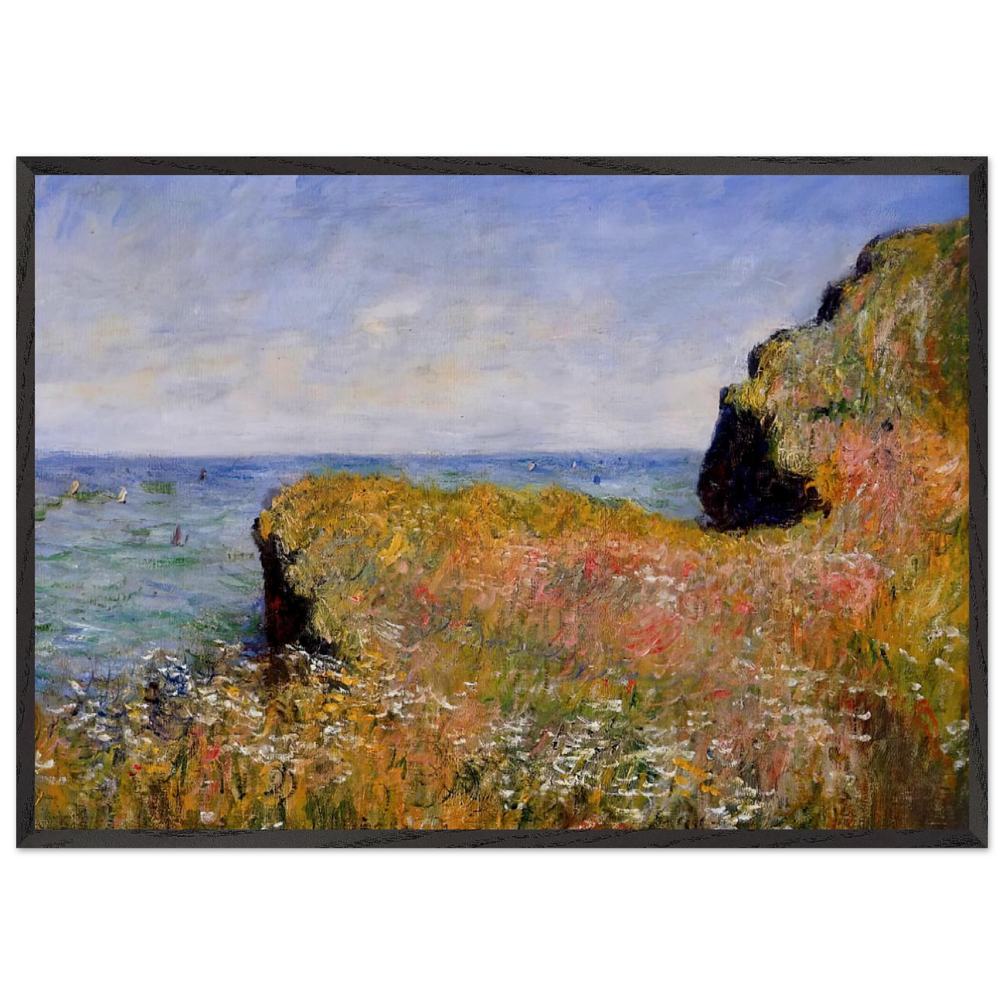 Edge of the Cliff Pourville - claude monet 70x100 cm / 28x40 inches Framed Art Print – Black Wooden Frame