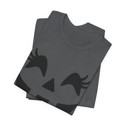 Camiseta de Halloween para mujer y niña con cara de Jack O'Lantern y pestañas de calabaza