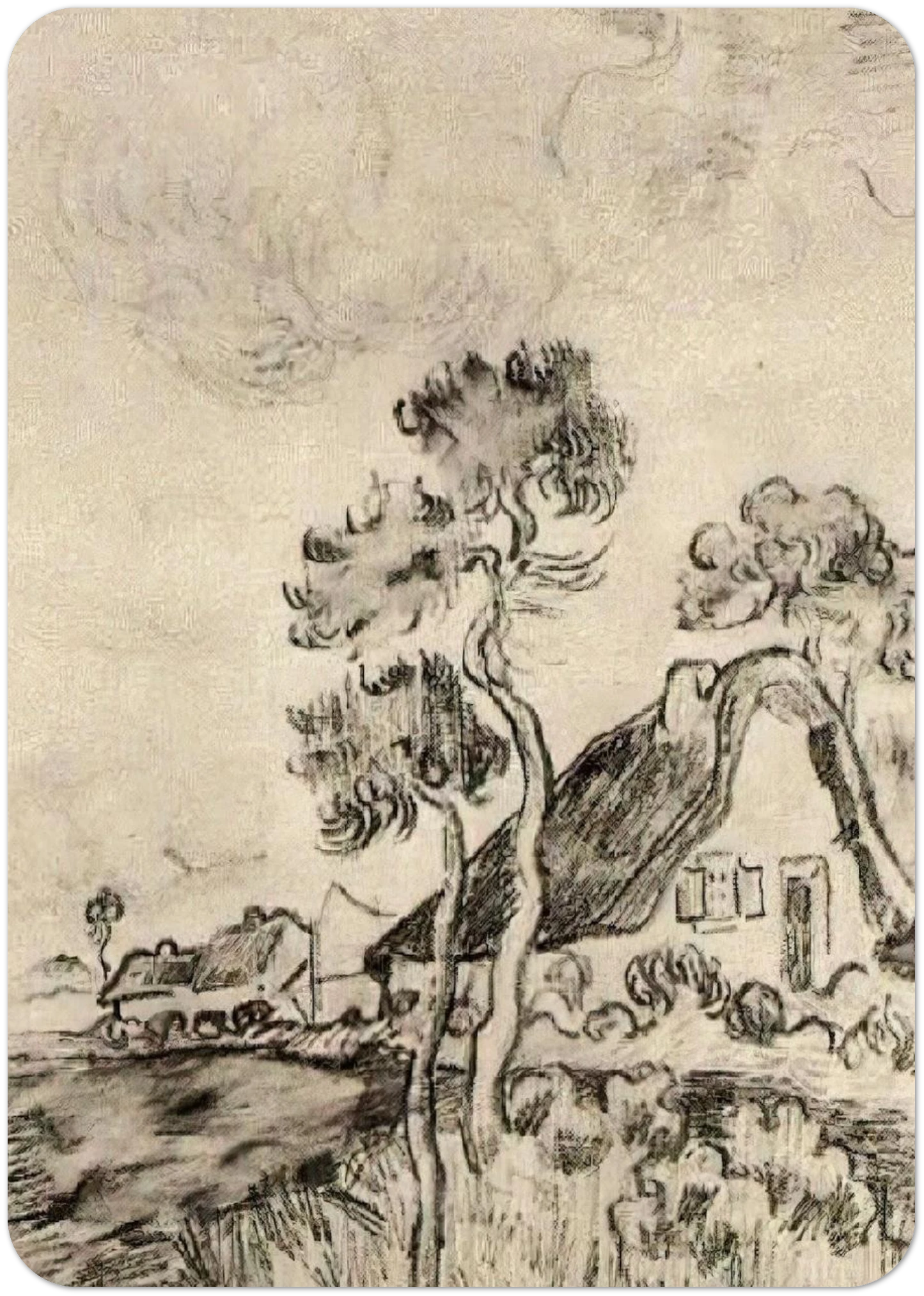 Cottages and Trees By Vincent van Gogh Pack of 10 Post Cards | Vincent van Gogh Post Cards | A6 (10.5 x 14.8 cm) - 4.1 x 5.8 inches