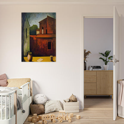 THE RED HOUSE 1927 - Carlo Carra Brushed Aluminum Print - 70x100 cm / 28x40 inches | Carlo Carra Aluminum Print | Carlo Carra Prints