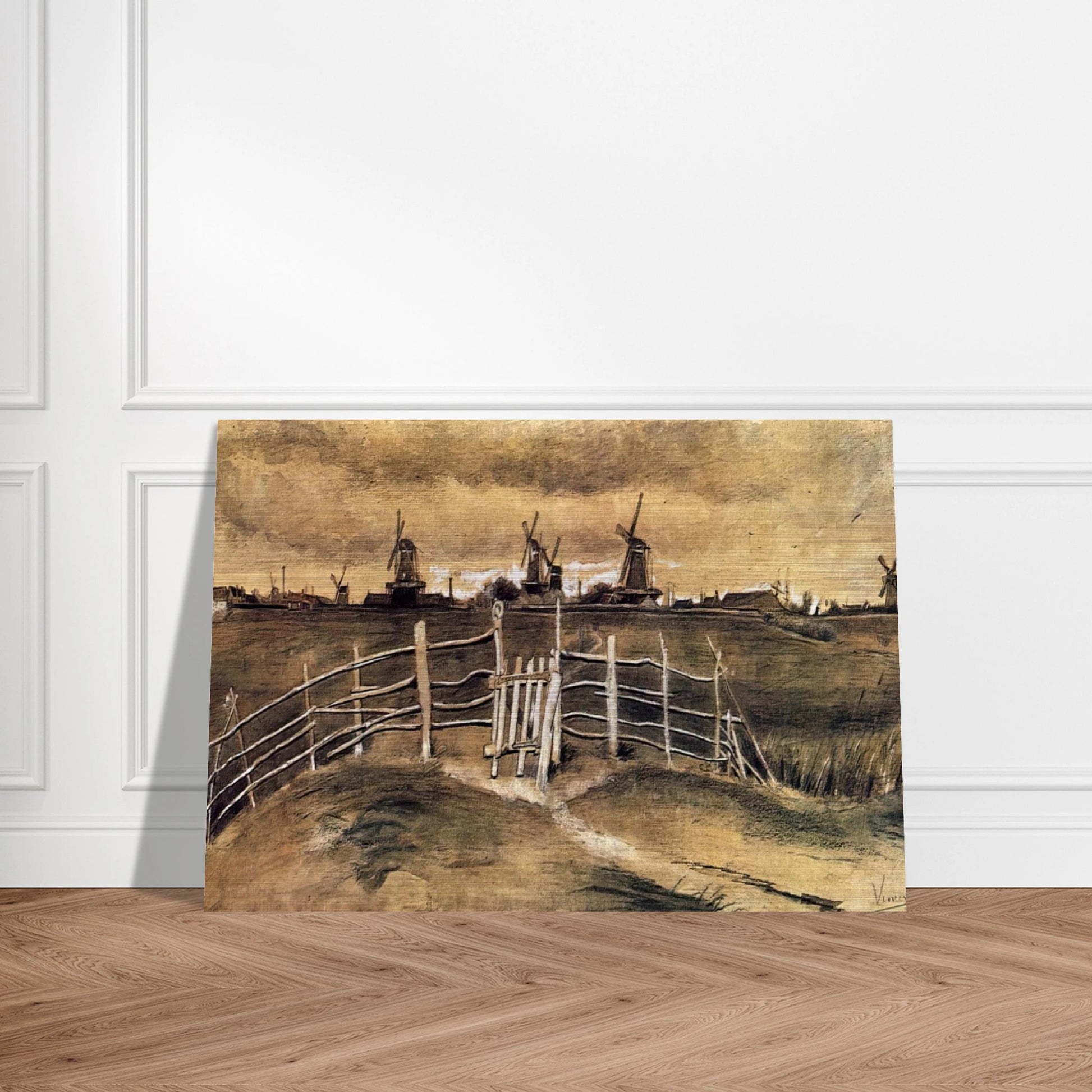Windmils at Dordrecht - Vincent van Gogh Brushed Aluminum Print - 70x100 cm / 28x40 inches | Vincent van Gogh Aluminum Print | Vincent van Gogh Prints