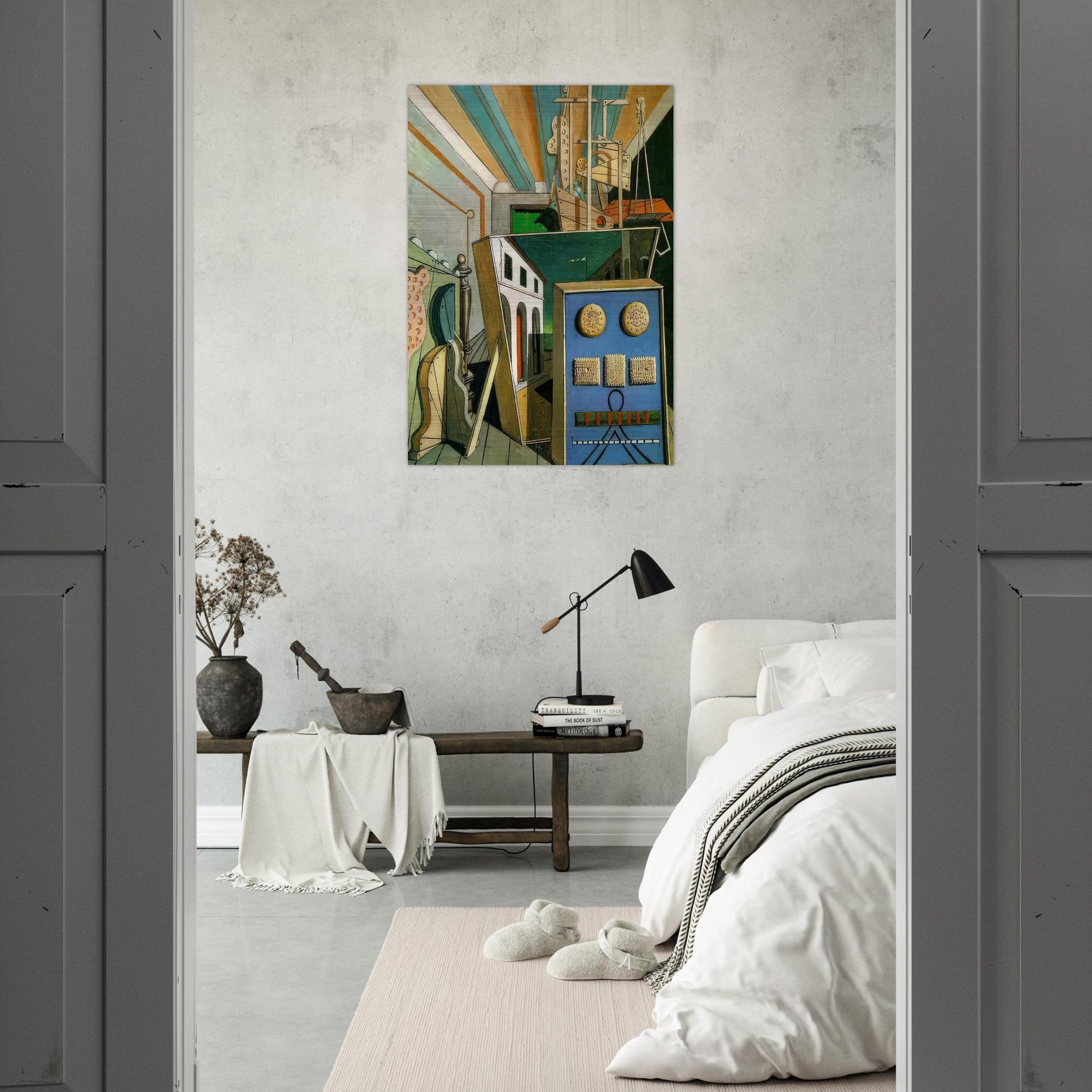 METAPHYSICAL INTERIOR WITH BISCUITS 1916 - Giorgio de Chirico Brushed Aluminum Print - 70x100 cm / 28x40 inches | Giorgio de Chirico Aluminum Print | Giorgio de Chirico Prints