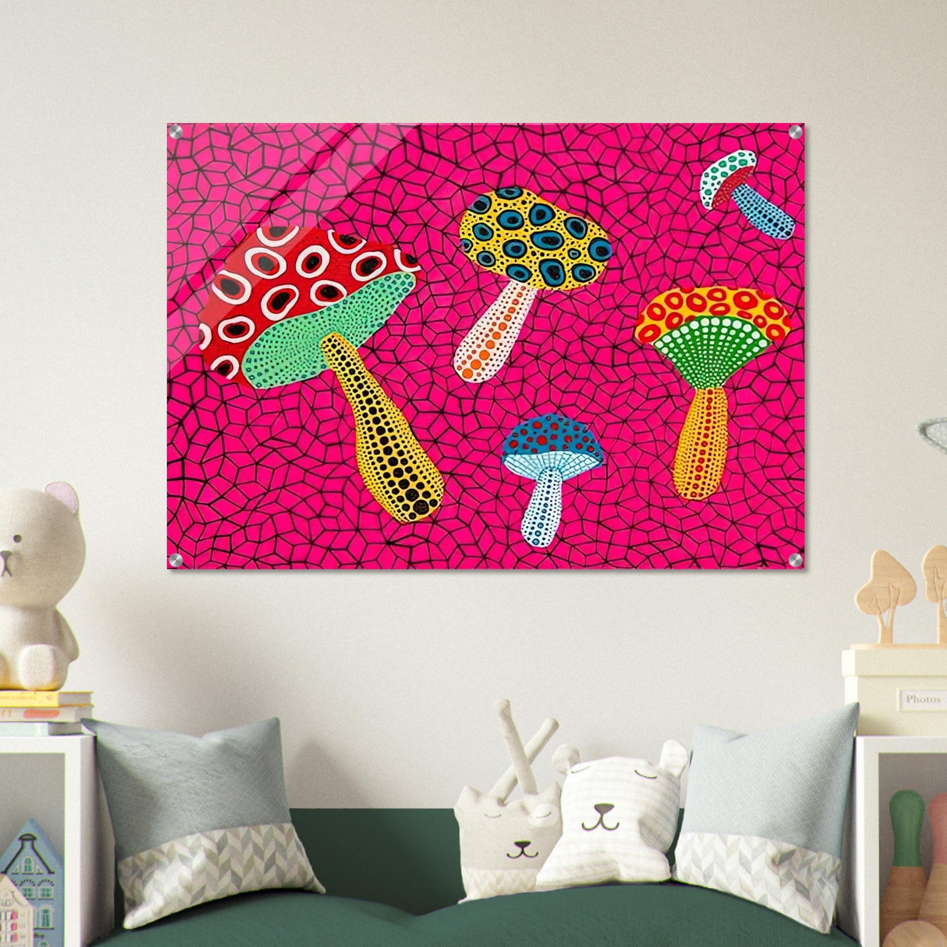 MUSHROOMS 1995 - Yayoi Kusama Acrylic Print - 70x100 cm / 28x40″ inches