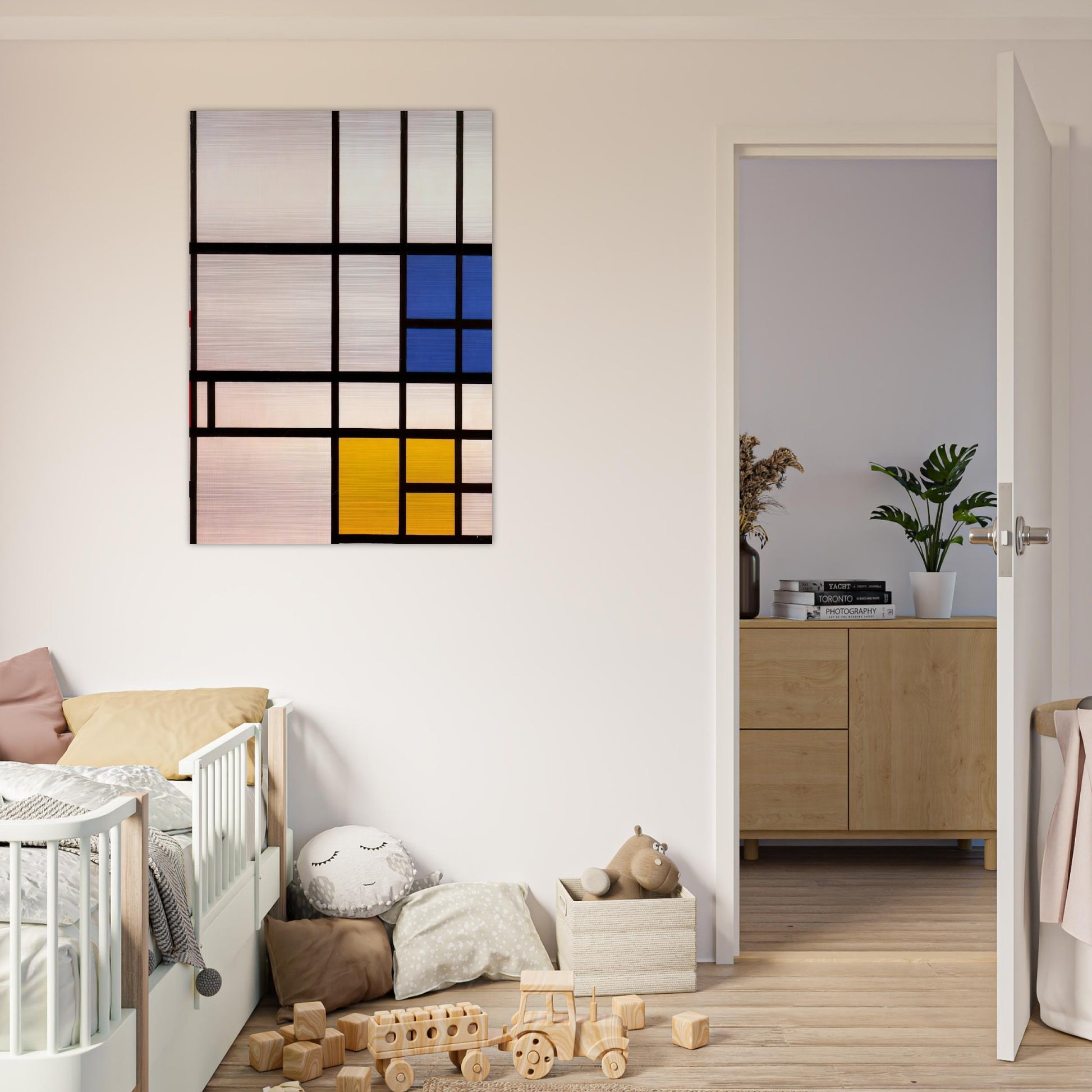 Composition N. 11 London with Blue, Red and Yellow - Piet Mondrian Brushed Aluminum Print - 70x100 cm / 28x40 inches | Piet Mondrian Aluminum Print | Piet Mondrian Prints