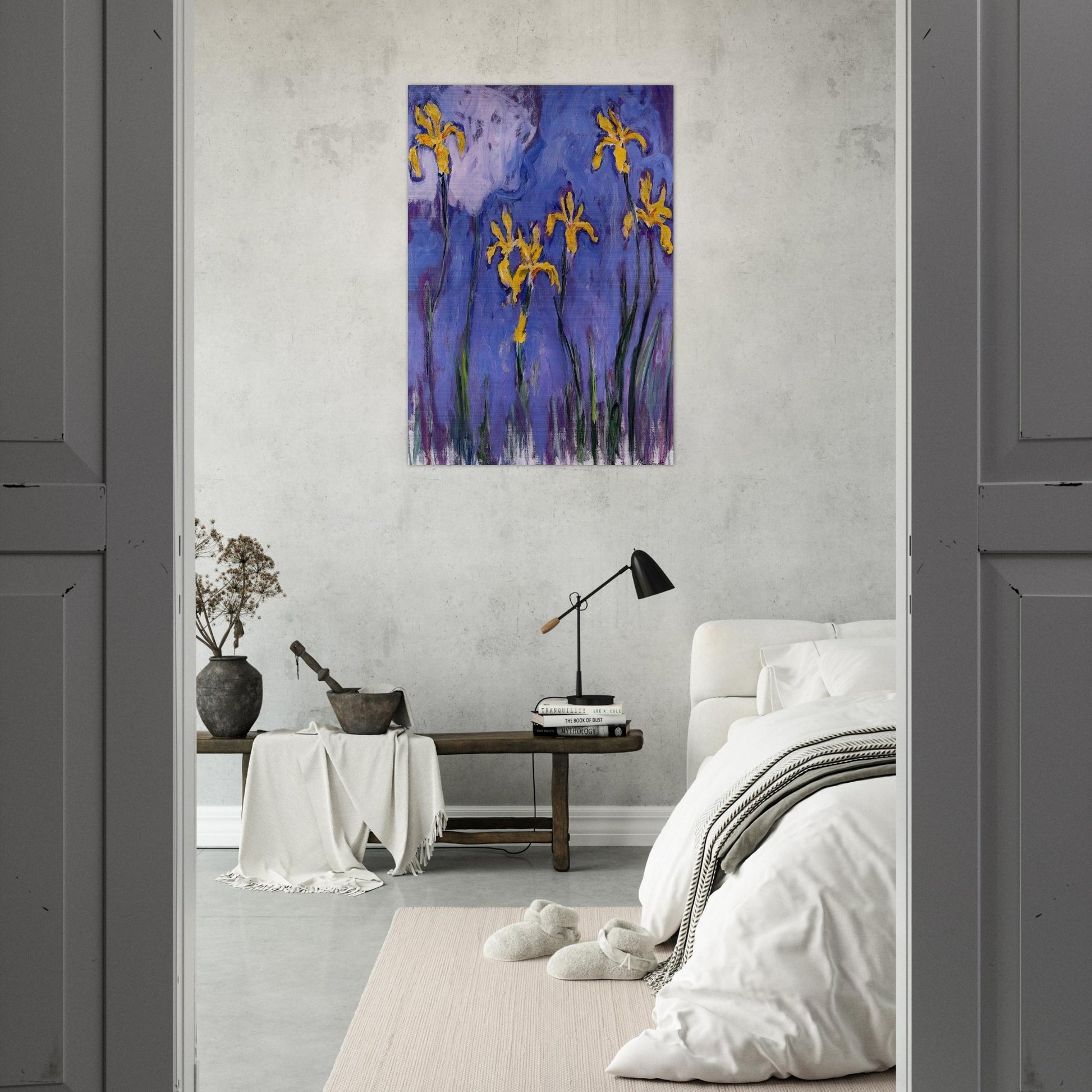 Yellow Irises with Pink Cloud - claude monet Brushed Aluminum Print - 70x100 cm / 28x40 inches | claude monet Aluminum Print | claude monet Prints