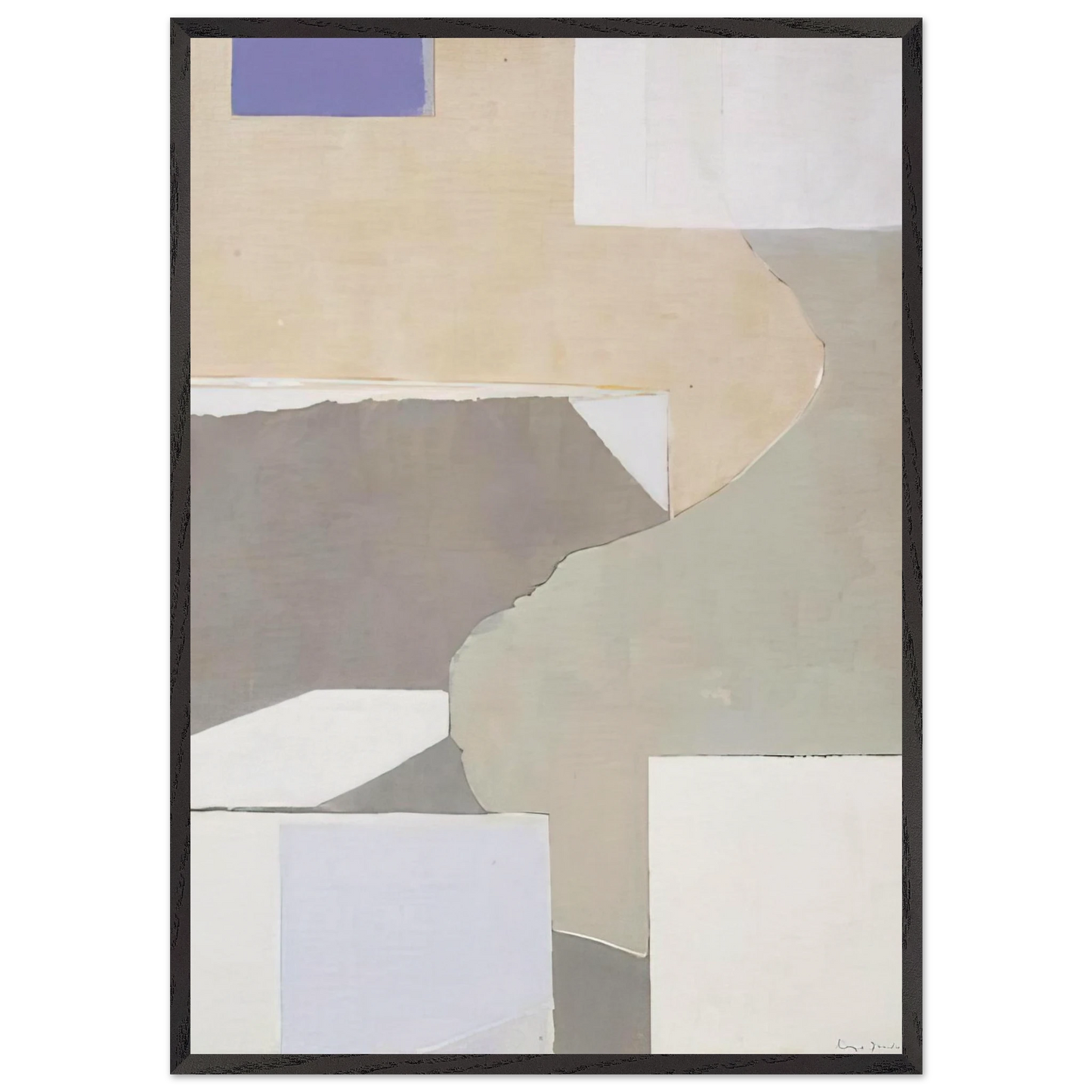 White and Brown - 1972 - Kenzo Okada 70x100 cm / 28x40 inches Framed Art Print – Black Wooden Frame
