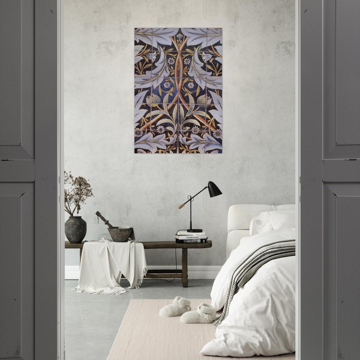 PANEL OF CERAMIC TILES DESIGNED BY MORRIS AND PRODUCED BY WILLIAM DE MORGAN 1876 - William Morris Brushed Aluminum Print - 70x100 cm / 28x40 inches | William Morris Aluminum Print | William Morris Prints