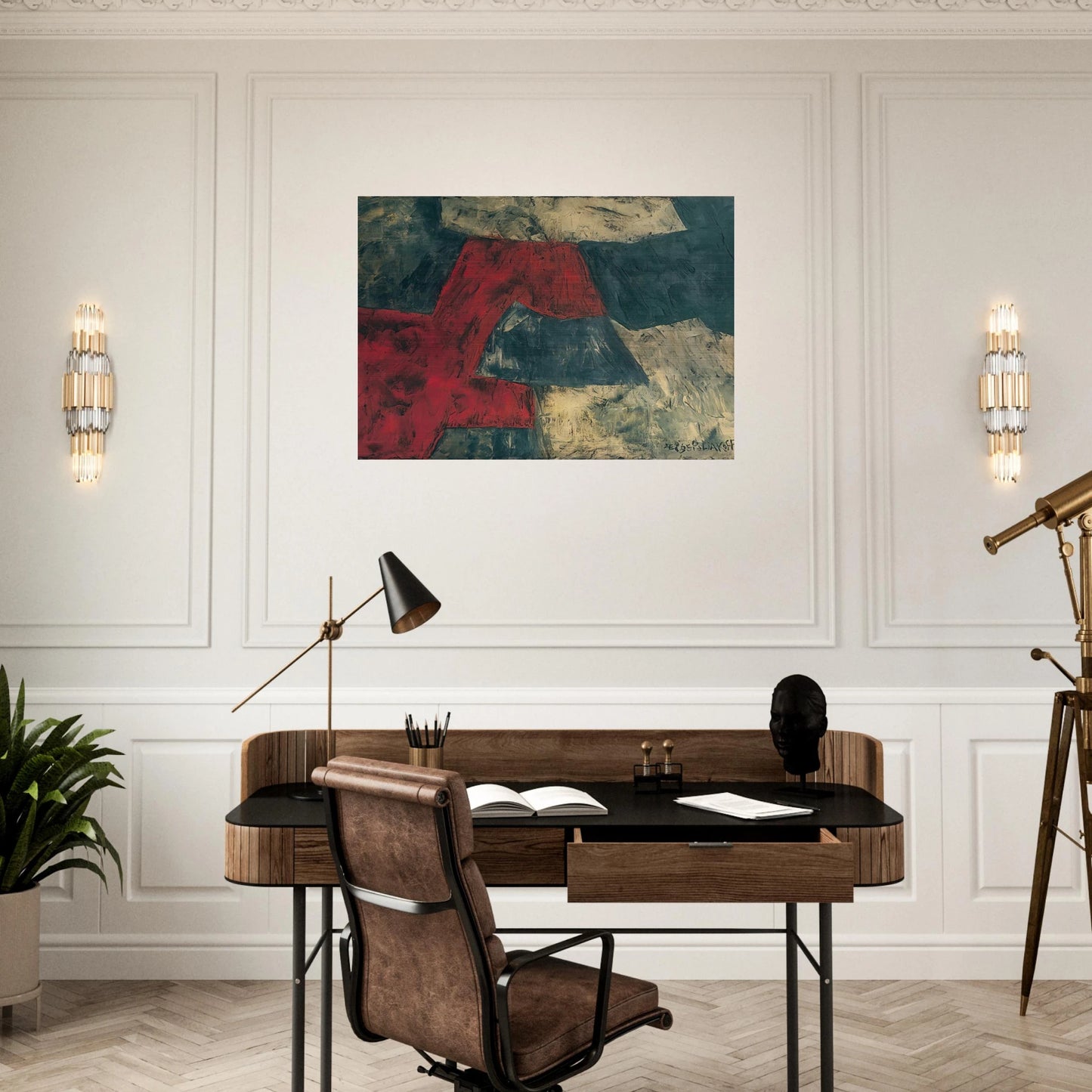 Composition - 1958 - Serge Poliakoff Brushed Aluminum Print - 70x100 cm / 28x40 inches | Serge Poliakoff Aluminum Print | Serge Poliakoff Prints
