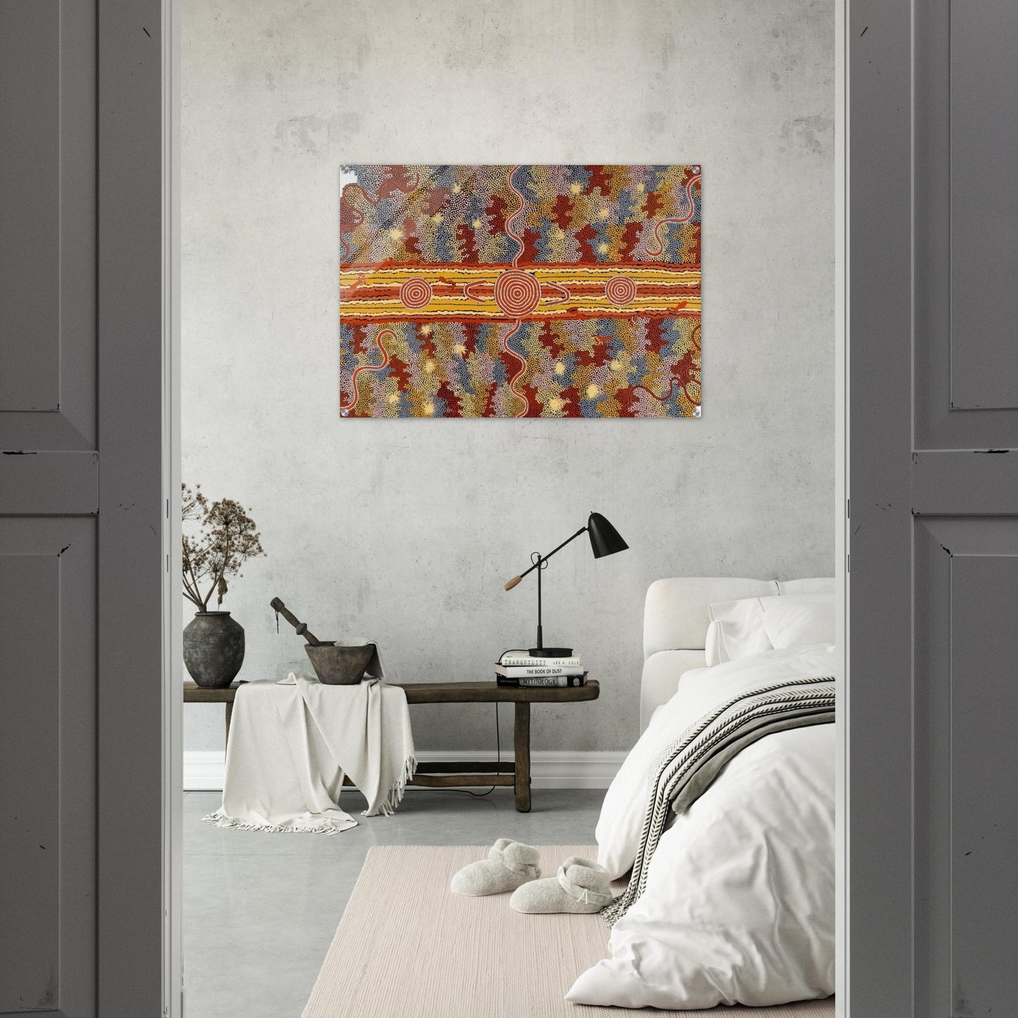 Corrobboree Dreaming - Native Art - Clifford Possum Tjapaltjarri Acrylic Print - 70x100 cm / 28x40″ inches | Clifford Possum Tjapaltjarri Wall Art | Clifford Possum Tjapaltjarri Prints
