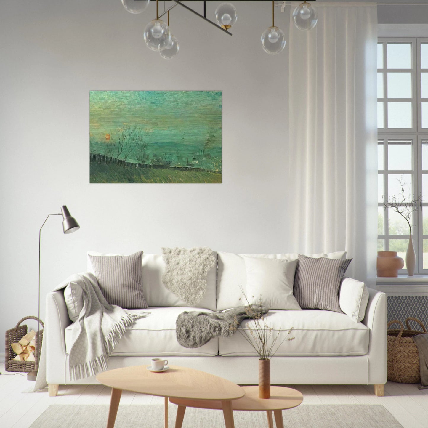 Factories Seen from a Hillside in Moonlight - Vincent van Gogh Brushed Aluminum Print - 70x100 cm / 28x40 inches | Vincent van Gogh Aluminum Print | Vincent van Gogh Prints