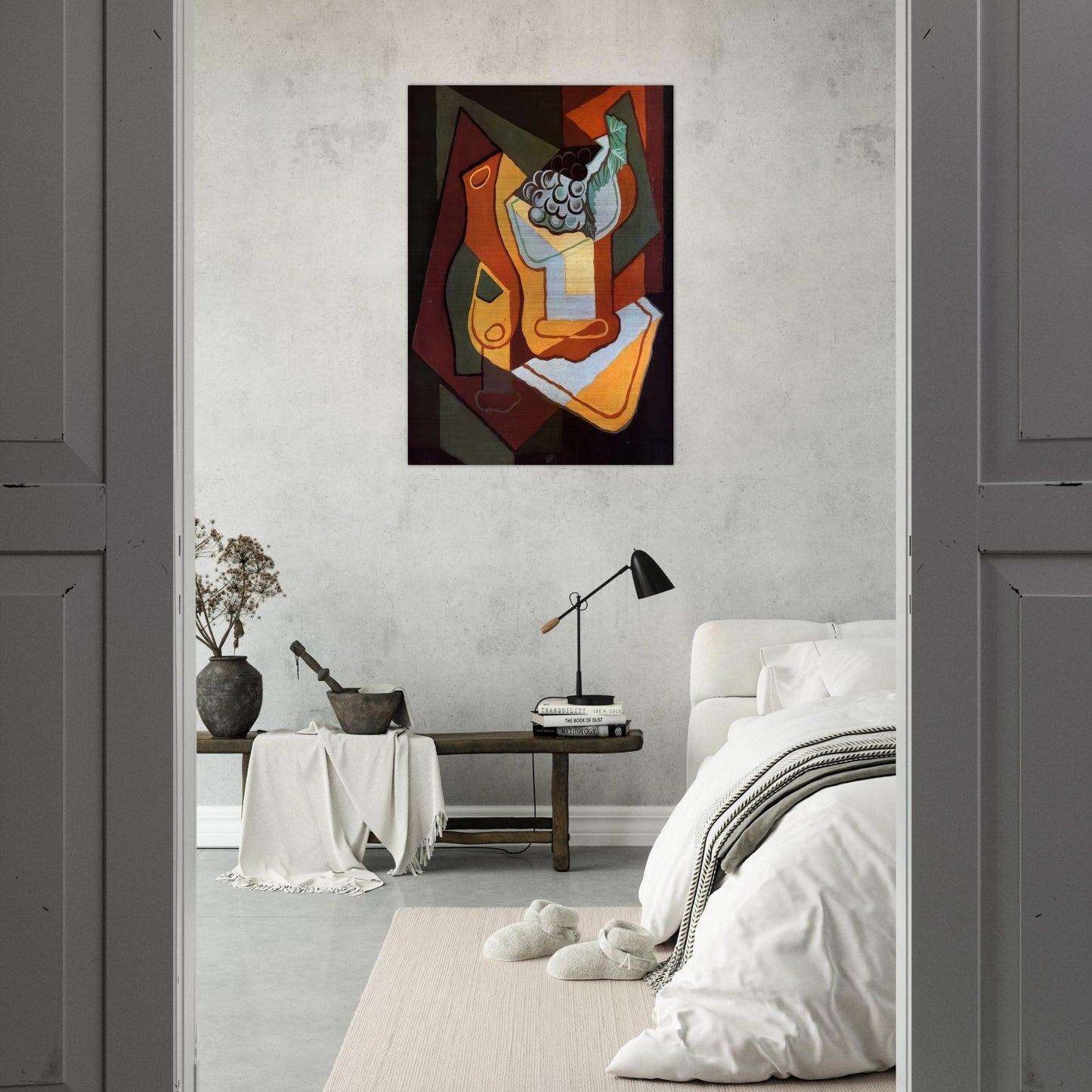 BOTTLE WINE GLASS AND FRUIT BOWL - Juan Gris Brushed Aluminum Print - 70x100 cm / 28x40 inches | Juan Gris Aluminum Print | Juan Gris Prints