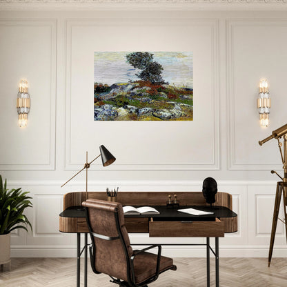 The Rocks with Oak tree - Vincent van Gogh Brushed Aluminum Print - 70x100 cm / 28x40 inches | Vincent van Gogh Aluminum Print | Vincent van Gogh Prints