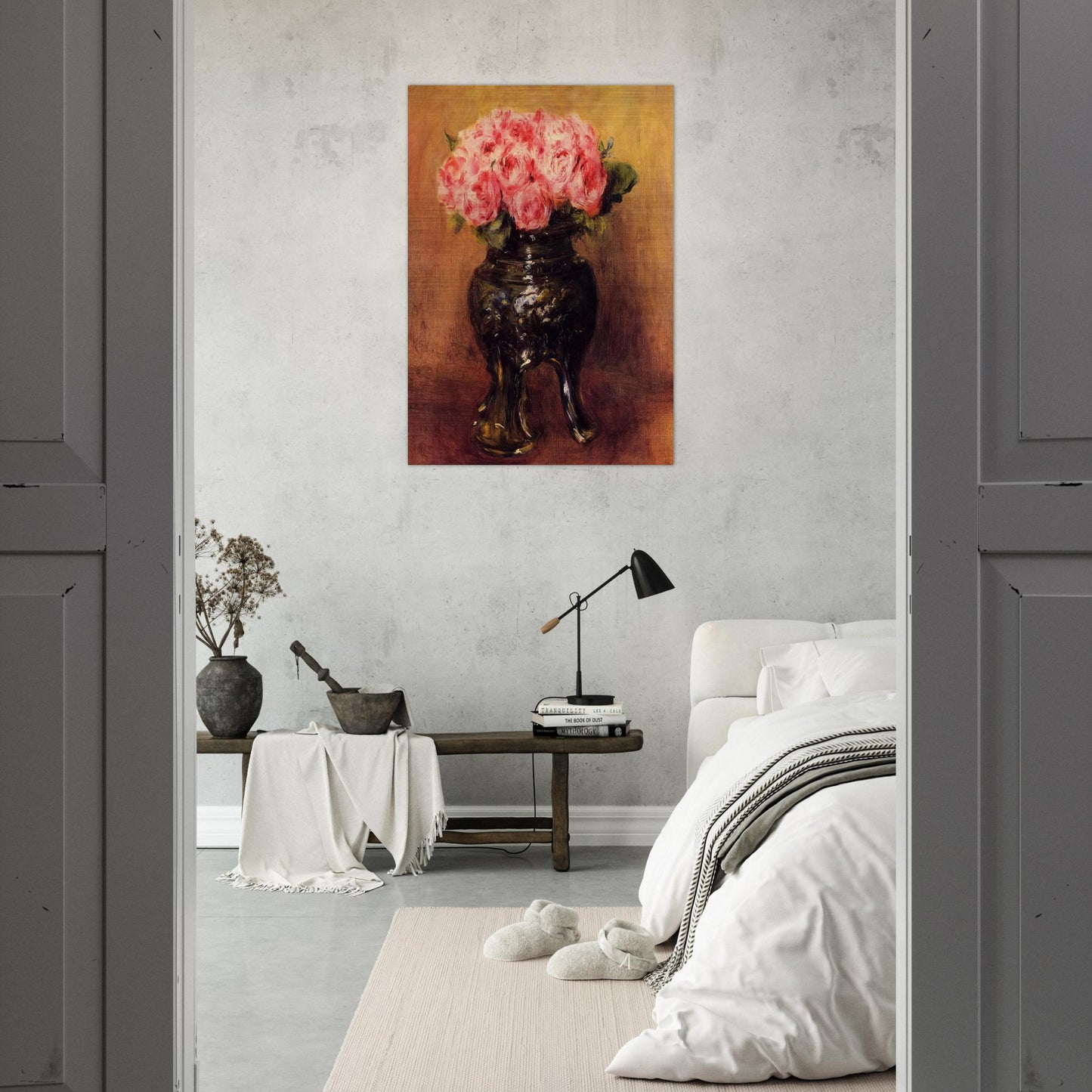 Roses in a China Vase - Pierre-Auguste Renoir Brushed Aluminum Print - 70x100 cm / 28x40 inches | Pierre-Auguste Renoir Aluminum Print | Pierre-Auguste Renoir Prints