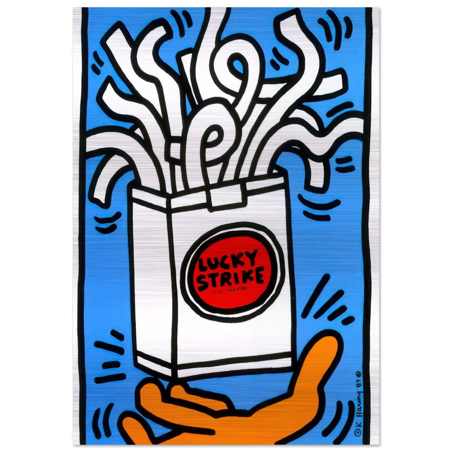 LUCKY STRIKE 1987 - Keith Haring Brushed Aluminum Print - 70x100 cm / 28x40 inches | Keith Haring Aluminum Print | Keith Haring Prints