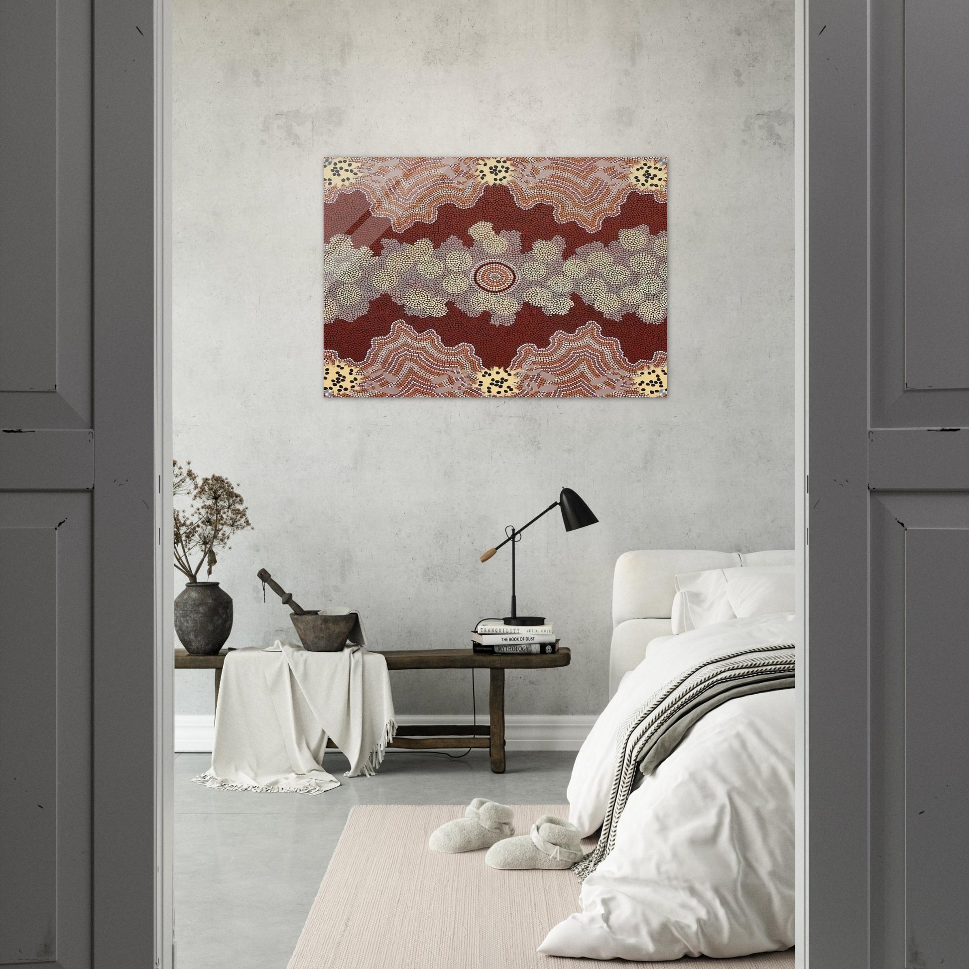 Malaka Honey Ant Dreaming - 1992 - Clifford Possum Tjapaltjarri Acrylic Print - 70x100 cm / 28x40″ inches