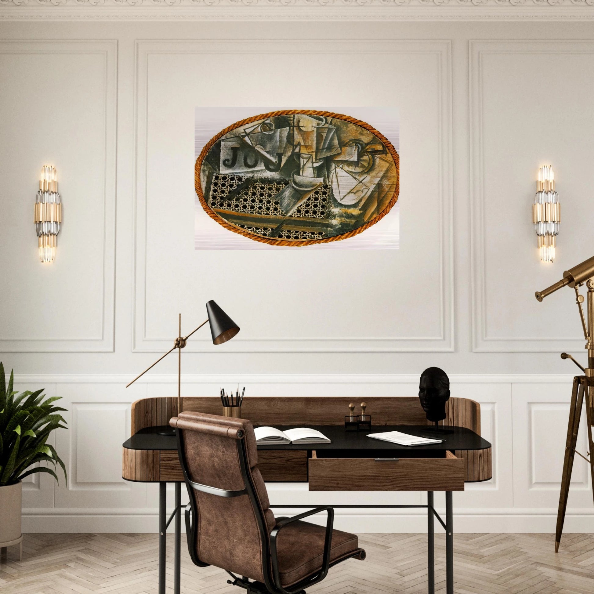 Still Life with Caned Chair - Pablo Picasso Brushed Aluminum Print - 70x100 cm / 28x40 inches | Pablo Picasso Aluminum Print | Pablo Picasso Prints