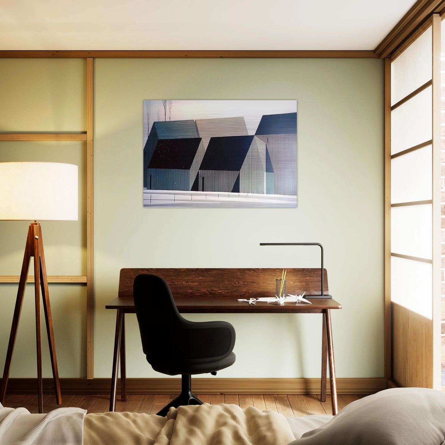 Barns - Eyvind Earle Brushed Aluminum Print - 70x100 cm / 28x40 inches | Eyvind Earle Aluminum Print | Eyvind Earle Prints