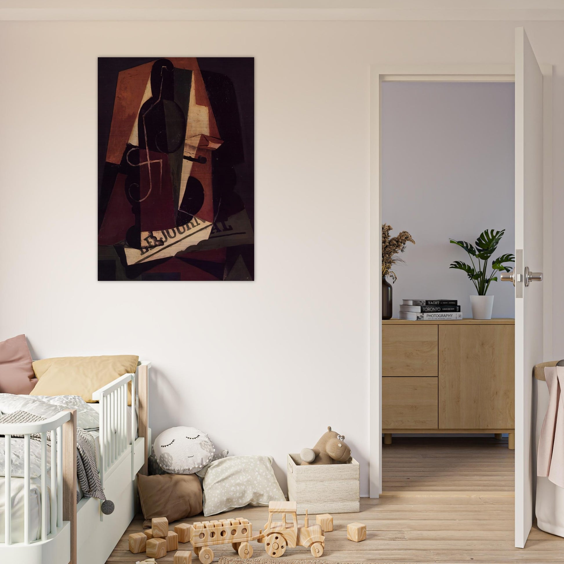 BOTTLE AND GLASS - Juan Gris Brushed Aluminum Print - 70x100 cm / 28x40 inches | Juan Gris Aluminum Print | Juan Gris Prints